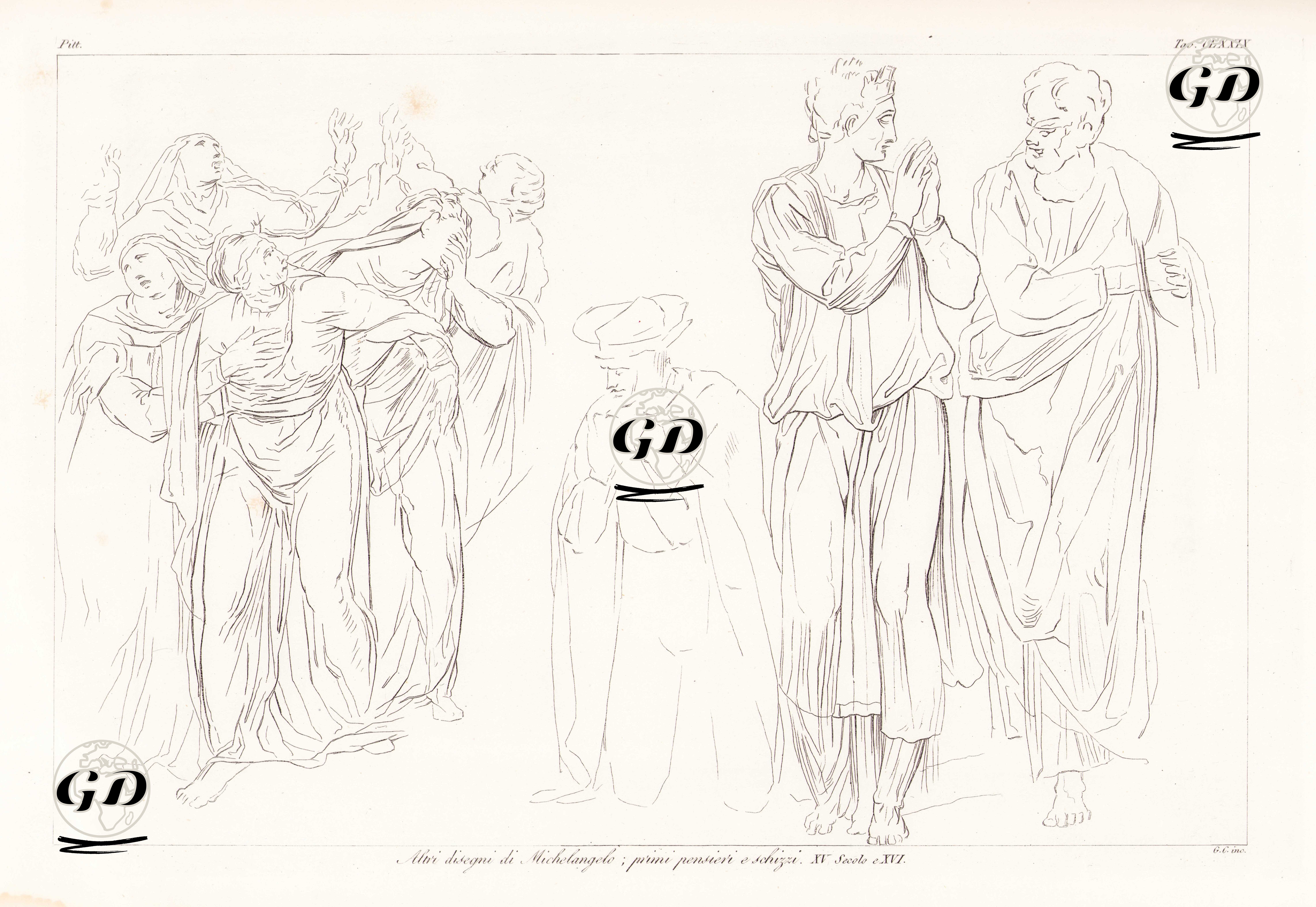 Altri Disegni di Michelangelo, Primi Pensieri e Schizzi. XV secolo e XVI. (Drawings by Michelangelo Early Thoughts and Sketches 15. and 16. Centuries) - Michelangelo (1475-1564), - 1820's-1840's