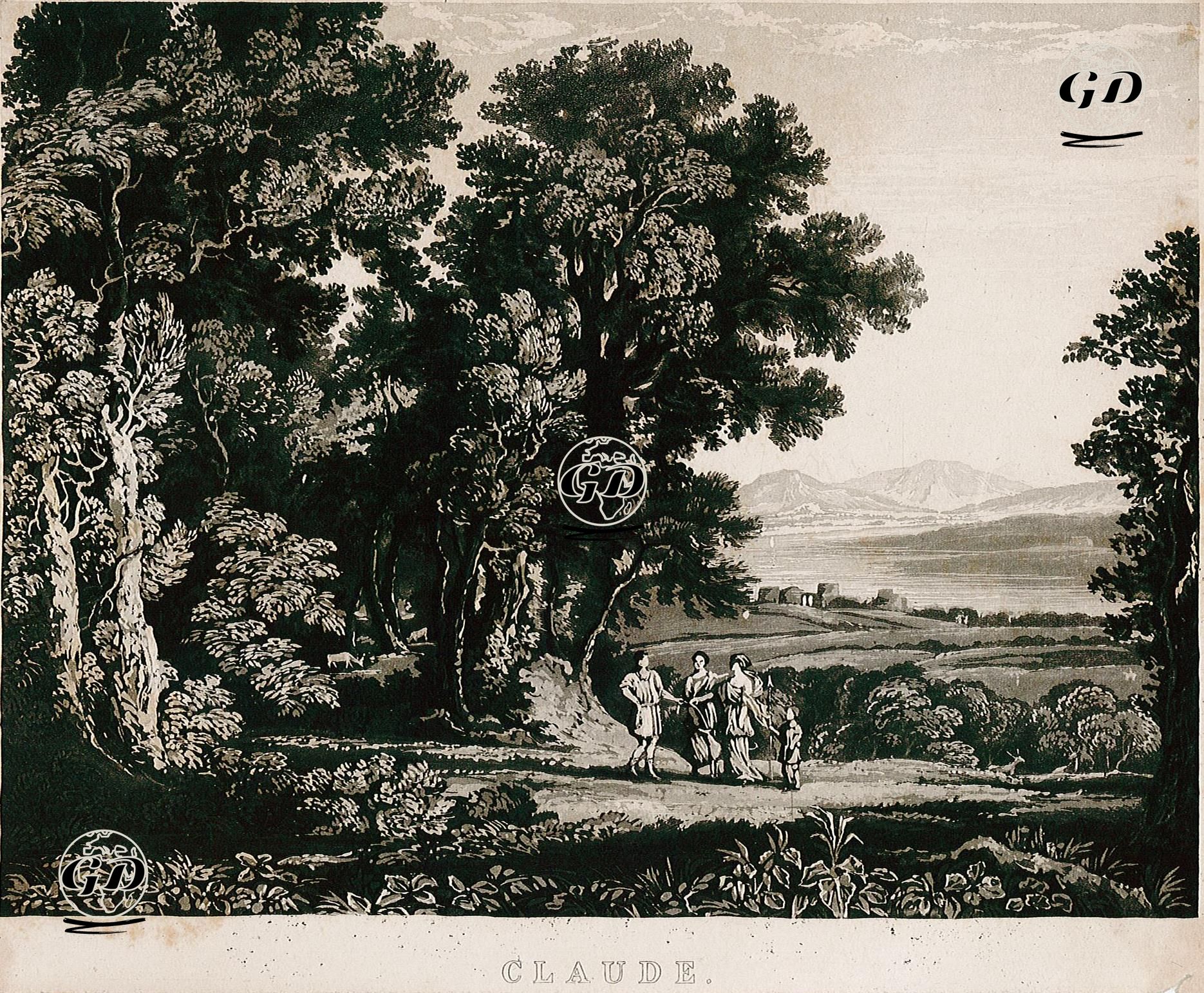 Avcılığın Bakire Tanrıçası Diana'nın Avcı Cephalus ve Karısı Procris'in Yeniden Bir Araya Getirmesi  - Claude Lorrain (1600-1682) - 1810's-1820's