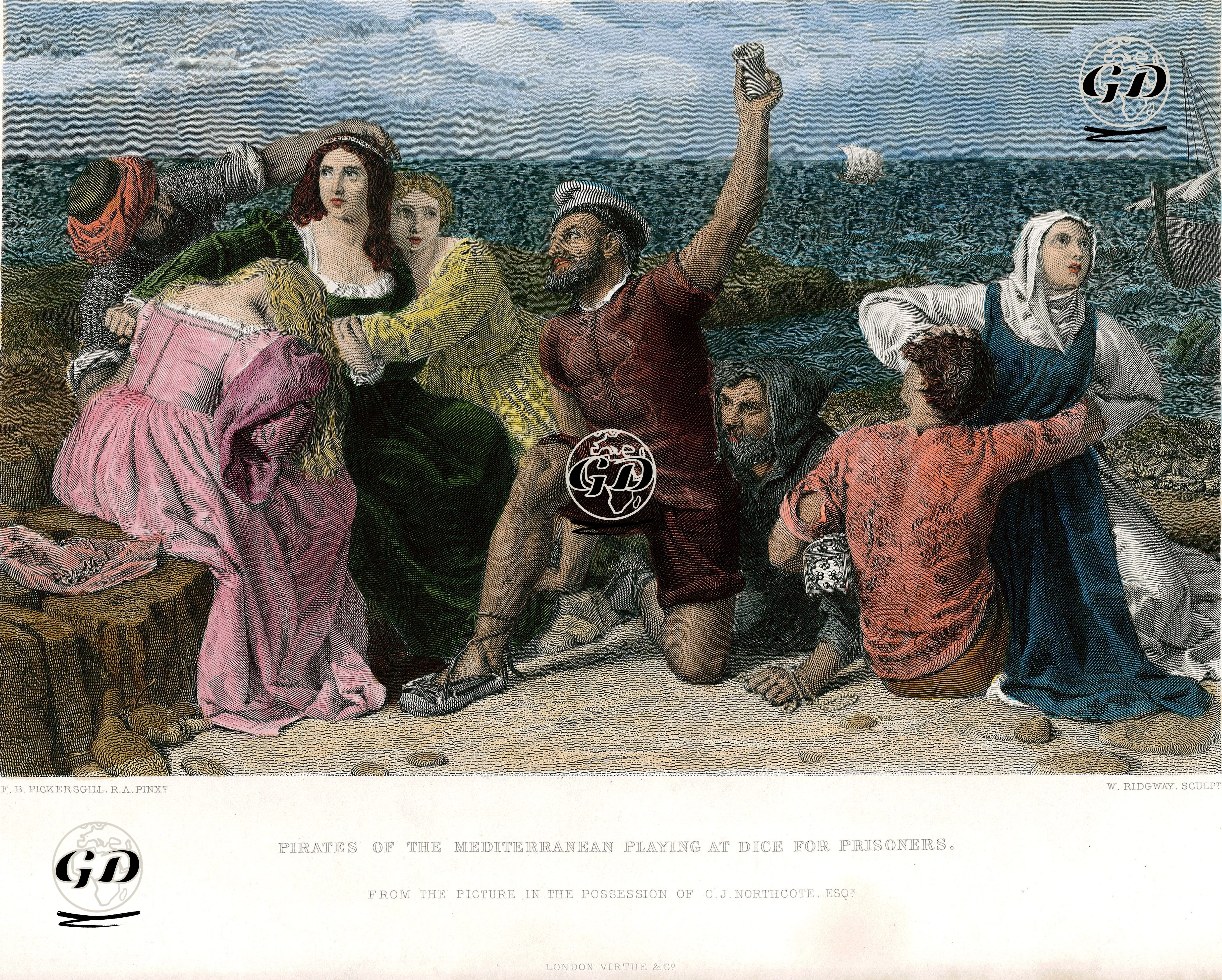 Akdeniz Korsanlarının Esirlerle Zar Oynaması - Frederick Richard Pickersgill (1820-1900) - 1870
