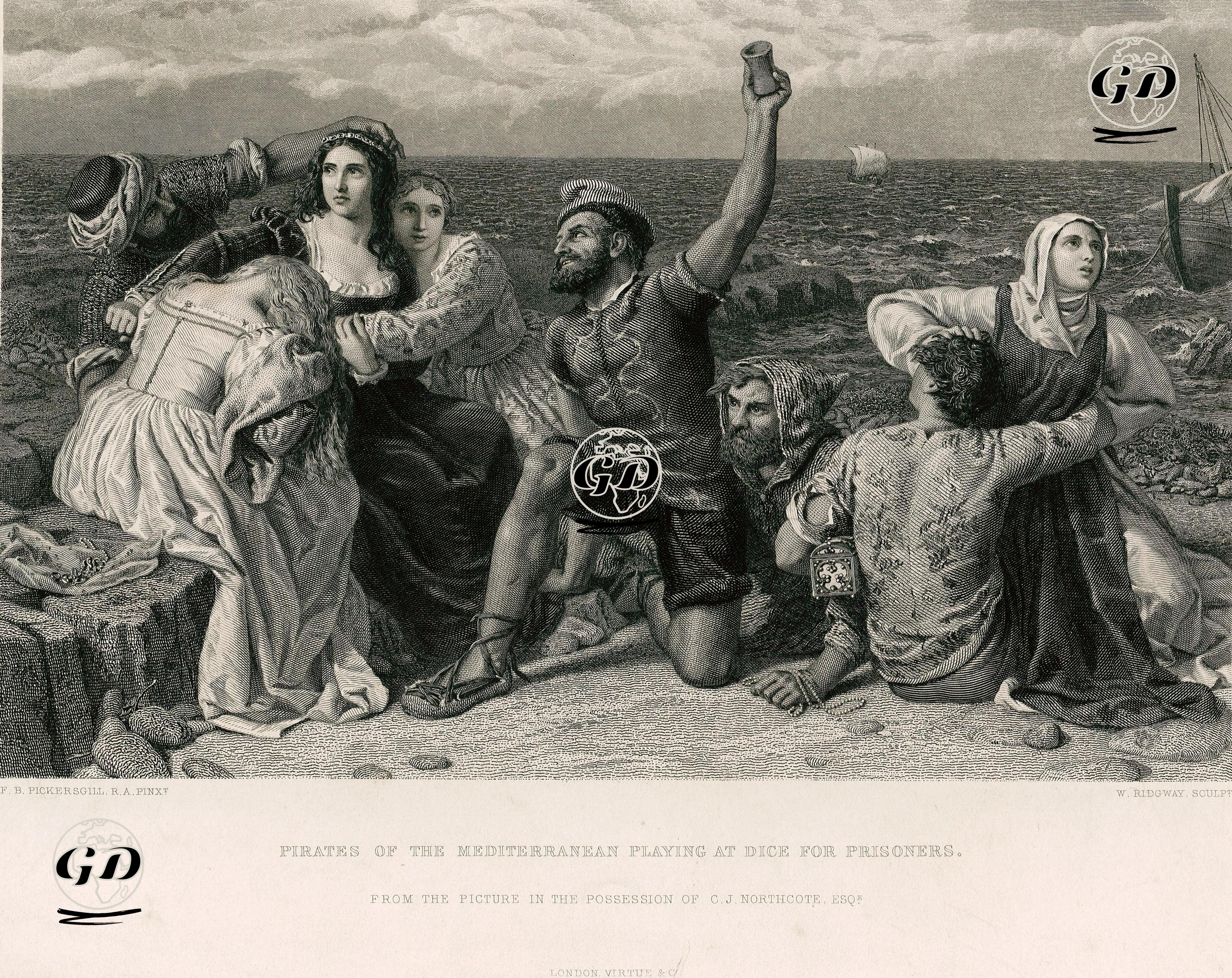 Akdeniz Korsanlarının Esirlerle Zar Oynaması - Frederick Richard Pickersgill (1820-1900) - 1870