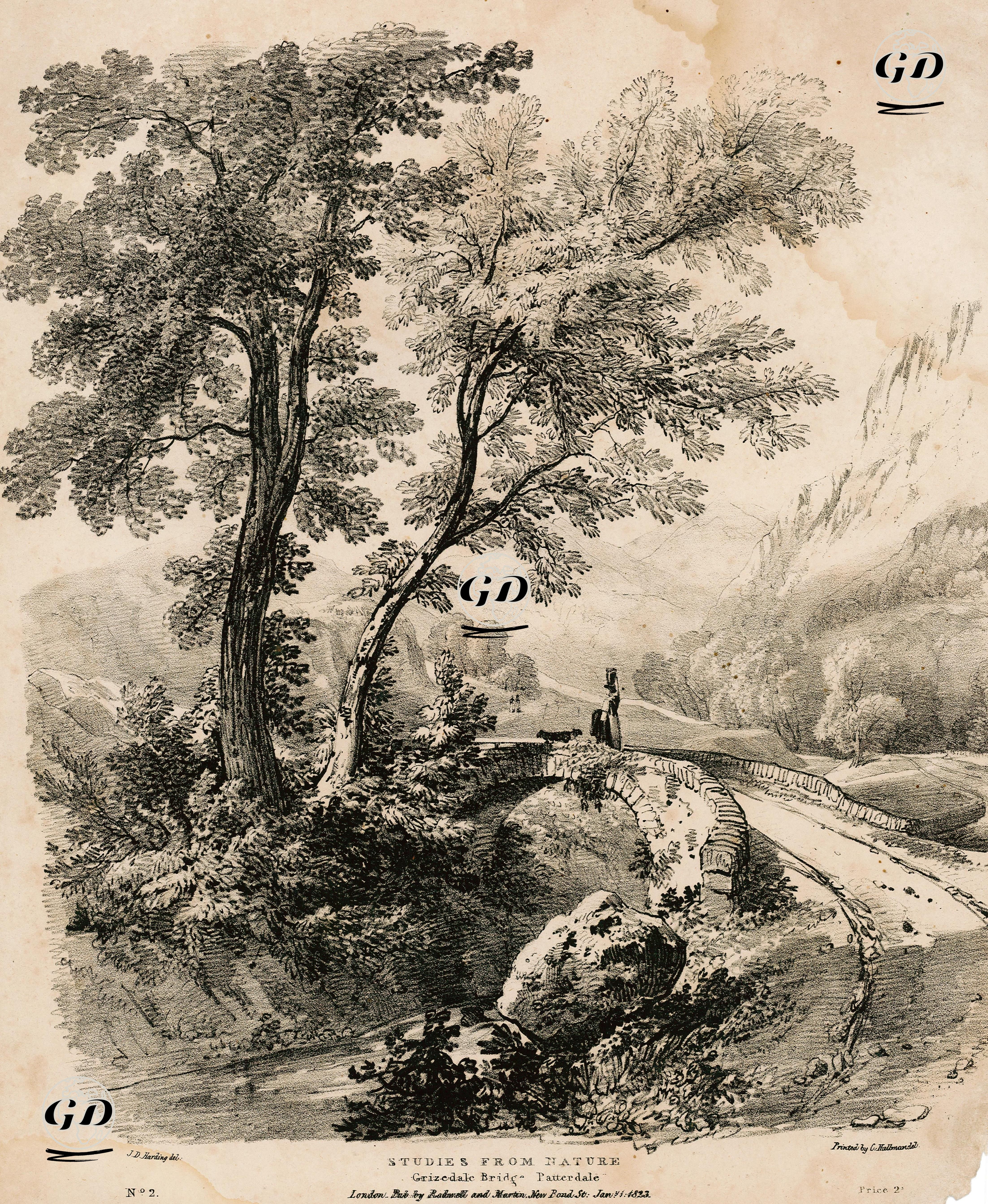 Doğadan Çizimler, Grizedale Köprüsü Patterdale, No:2 - James Duffield Harding (1798-1863) - 1823
