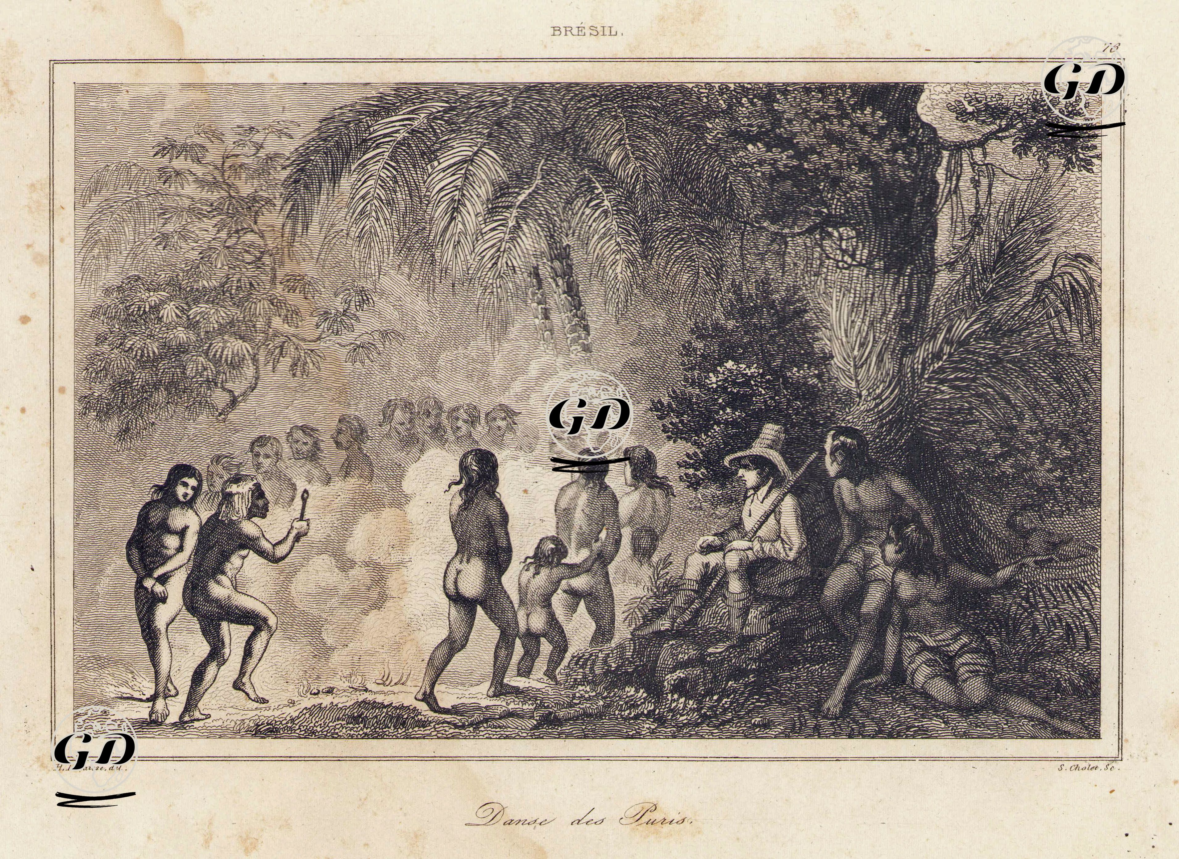 Brezilya'da Puri Kabilesinin Üyelerinin Dansları - François Hippolyte Lalaisse (1812-1844) - 1837