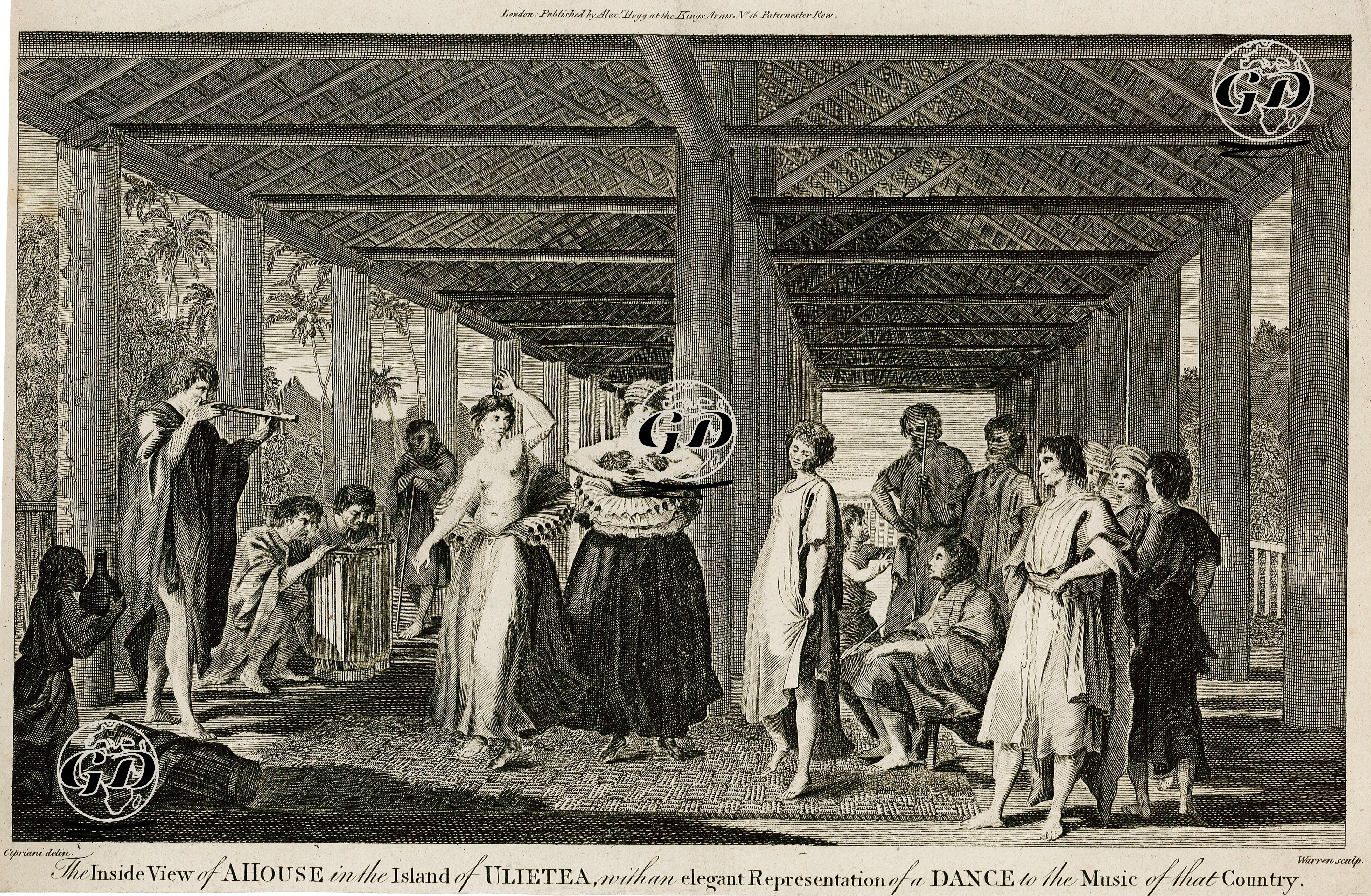 Ulietea Adasının Müziği ve Zarif Dansı İle Birlikte Bir Ada Evinin İçi - Giovanni Battista Cipriani (1727-1785) - 1774