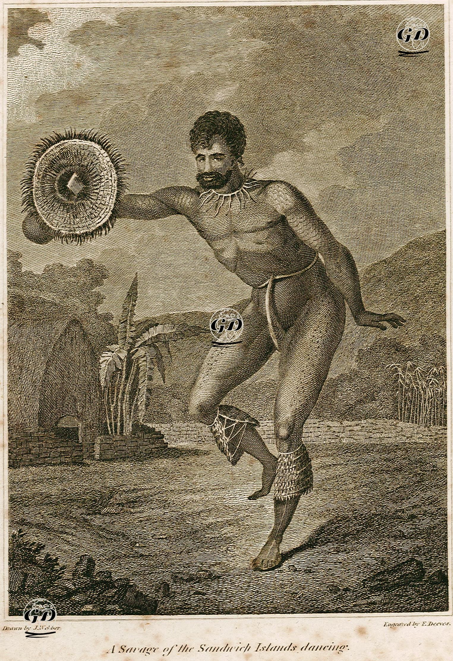 A Savage Of The Sandwich Islands Dancing  - John Weber (1751-1793) - 1807