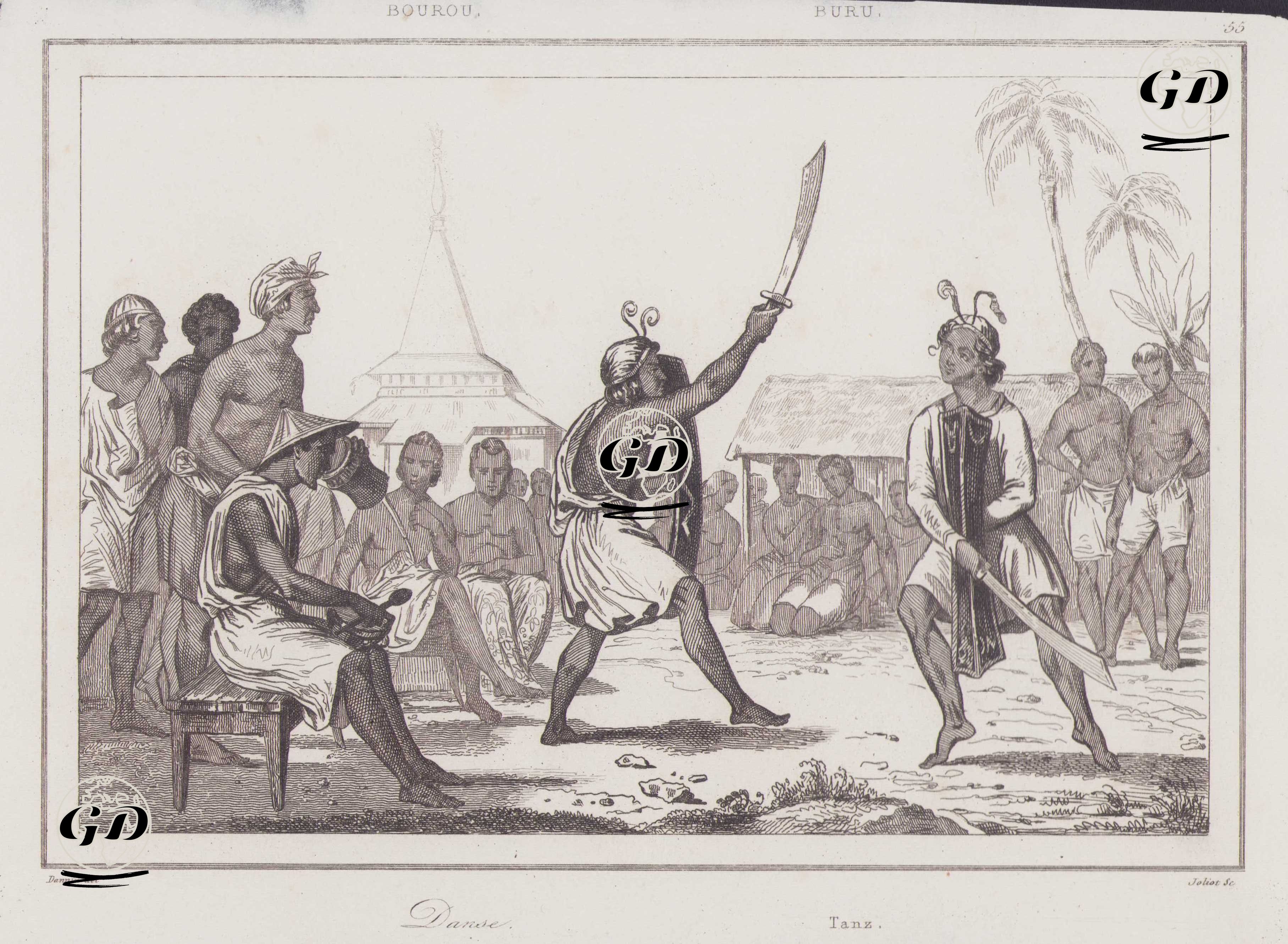 Warrior Dance, Buru (Bourou) Island, Maluku Islands, Indonesia - Victor Felix Danvin (1802-1842) - 1836
