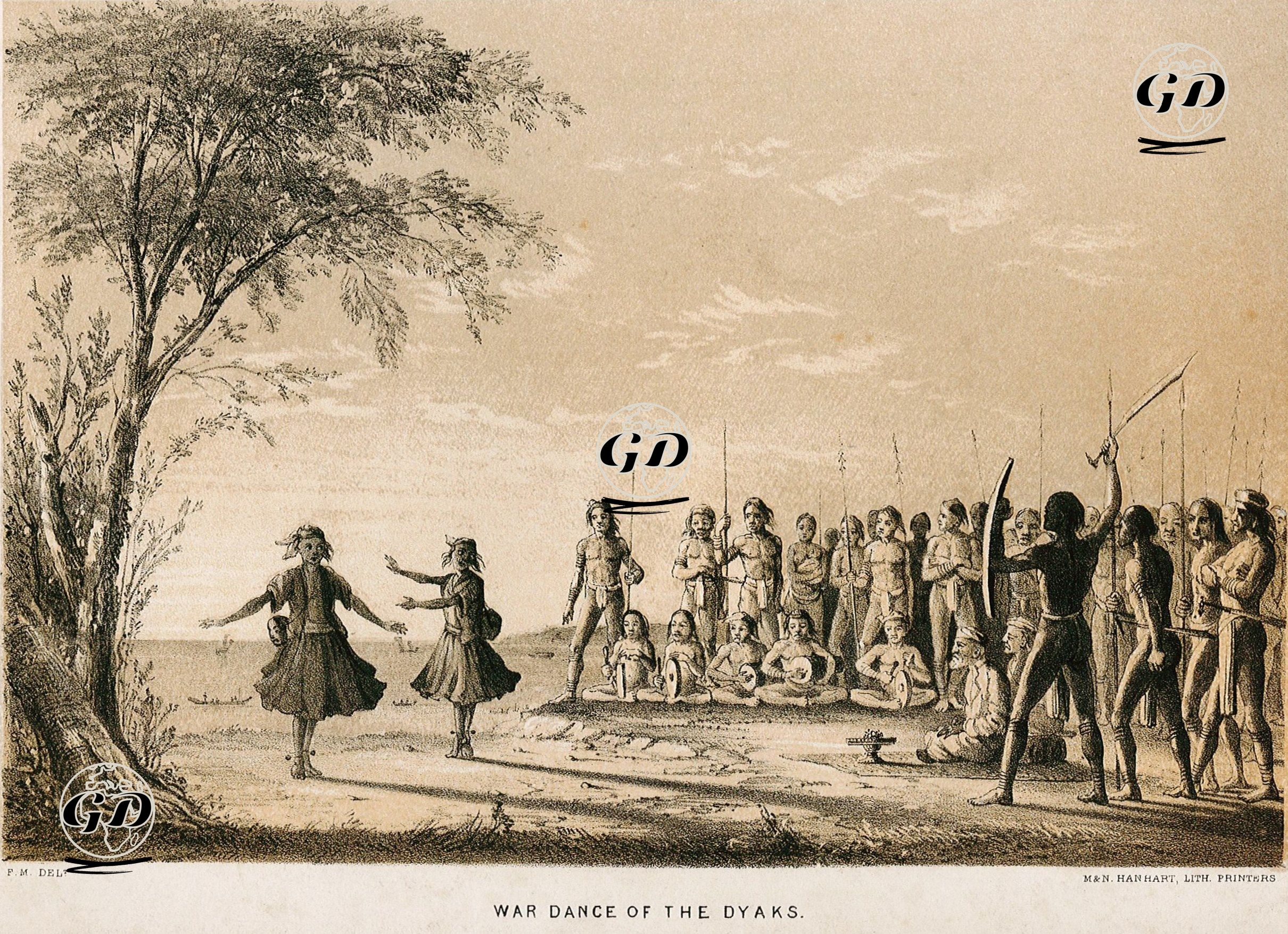 Borneo (Dyak) Yerlilerinin Savaş Dansı - F.M. - 1848