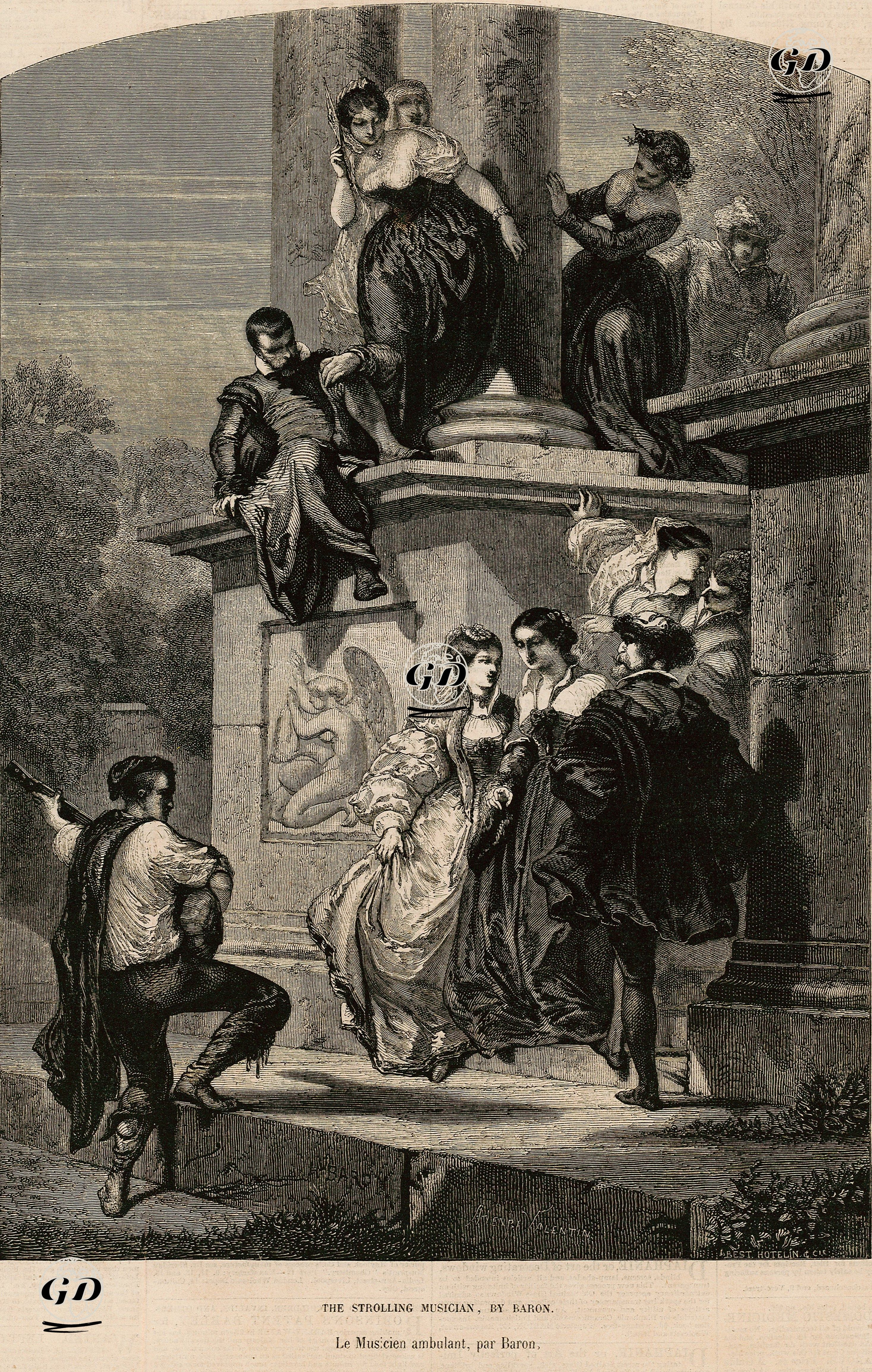 The Strolling Musician By Baron, Le Musicien Ambulant, Par Baron  - Henry Valentin - 1855