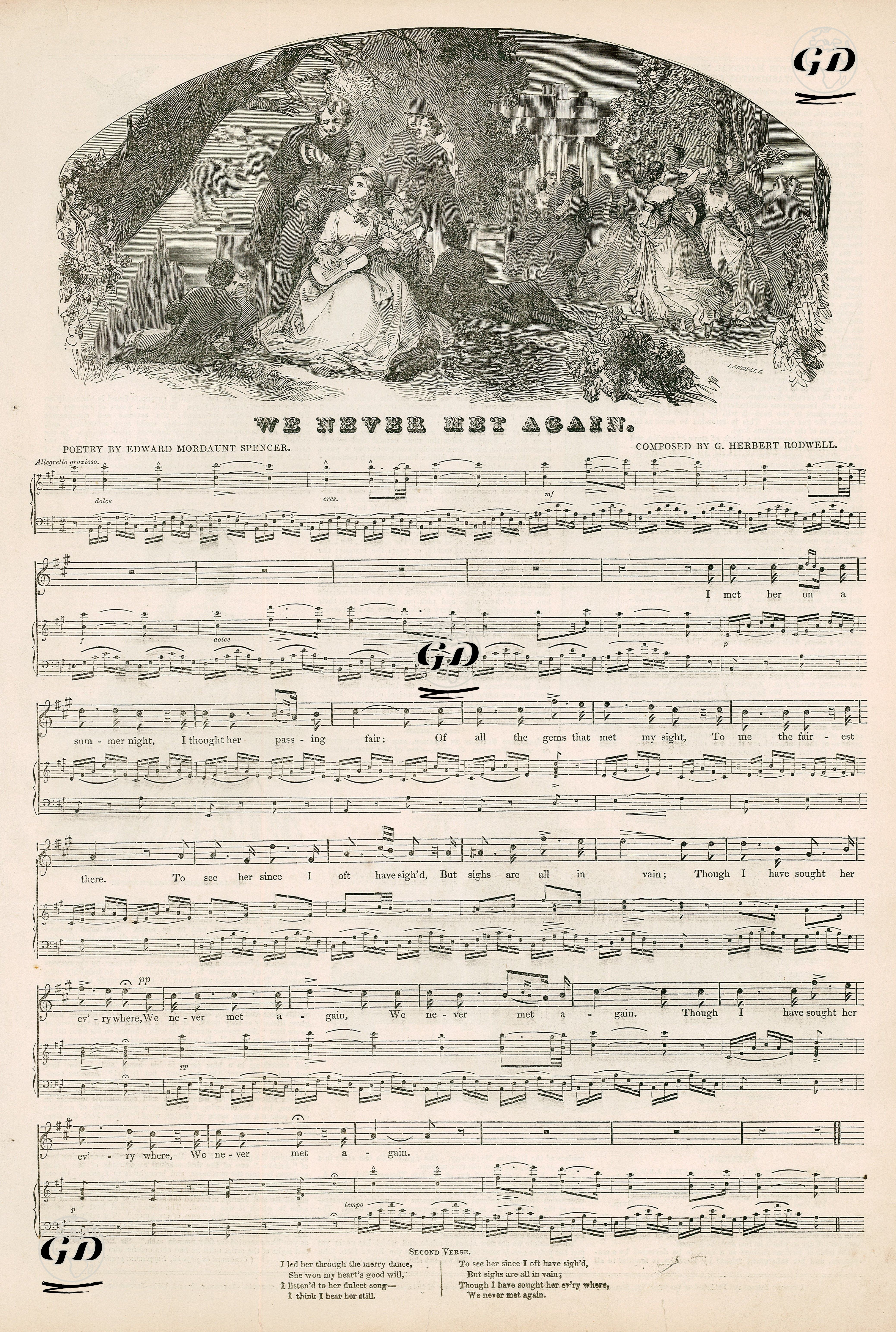 "Bir Daha Asla Buluşamıyacağız." İsimli Müziğin Notaları- Edward Mordaunt Spencer' in Şiiri ve G.Herbert Rodwell'in Bestesi  - Landells - 1850