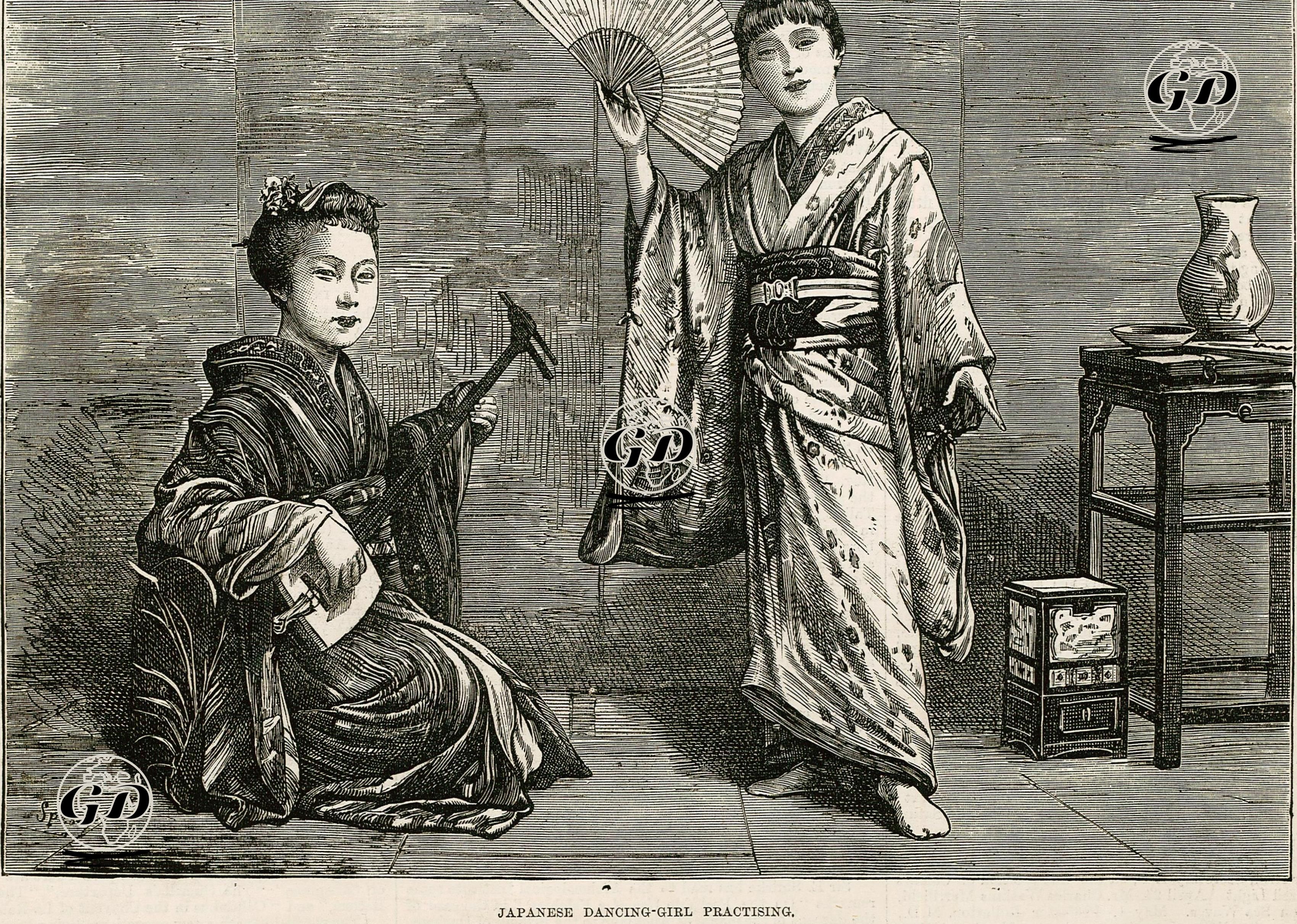 Japon Danscı Kız ve Müzisyen  -  - 1874