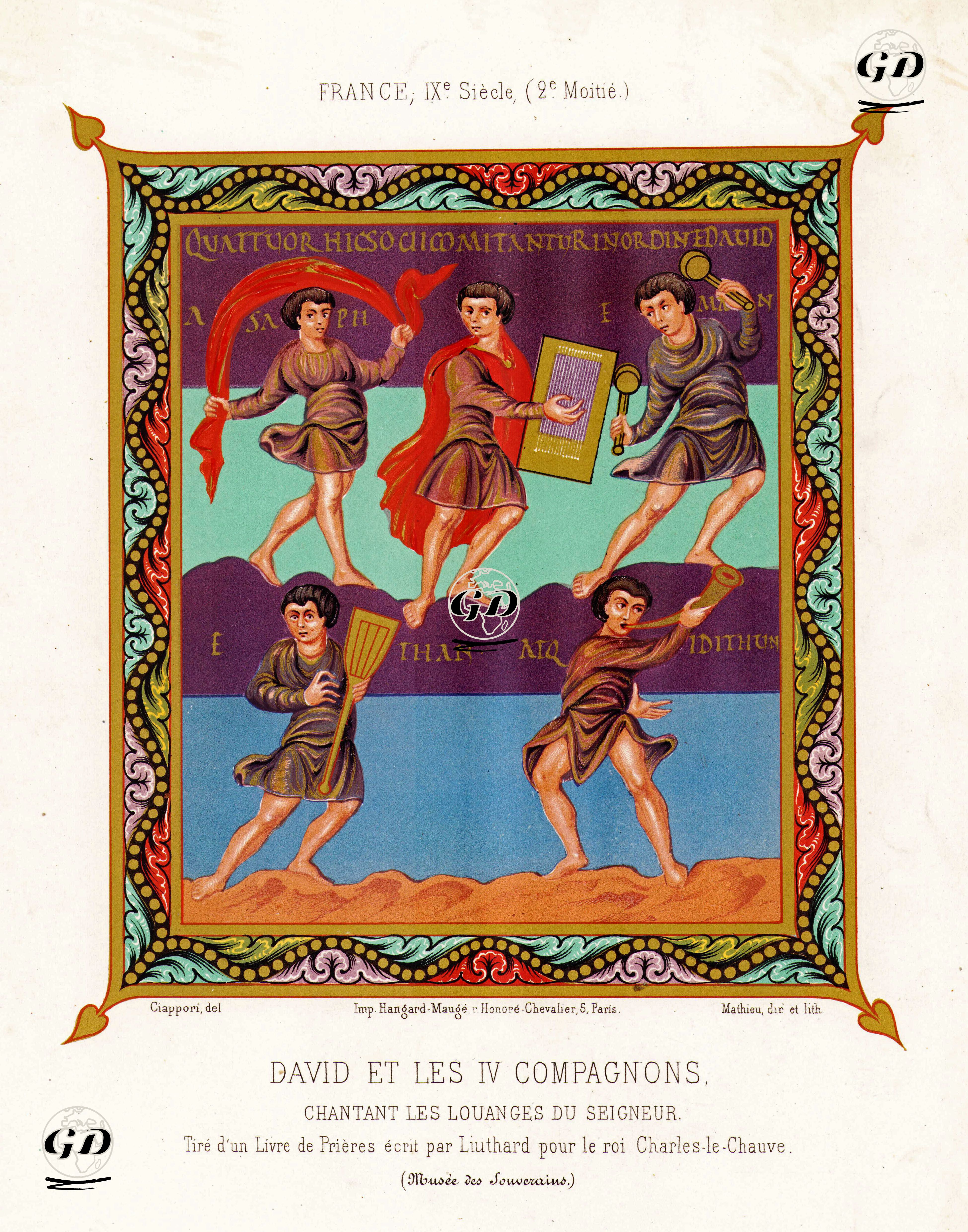 Tanrıya Şarkılar Söylerken David ve Dört Yoldaşı (Fransa IX.Yüzyılın İkinci Yarısı) - Claudius Joseph Ciappori Puche (1822-1887) - 1858