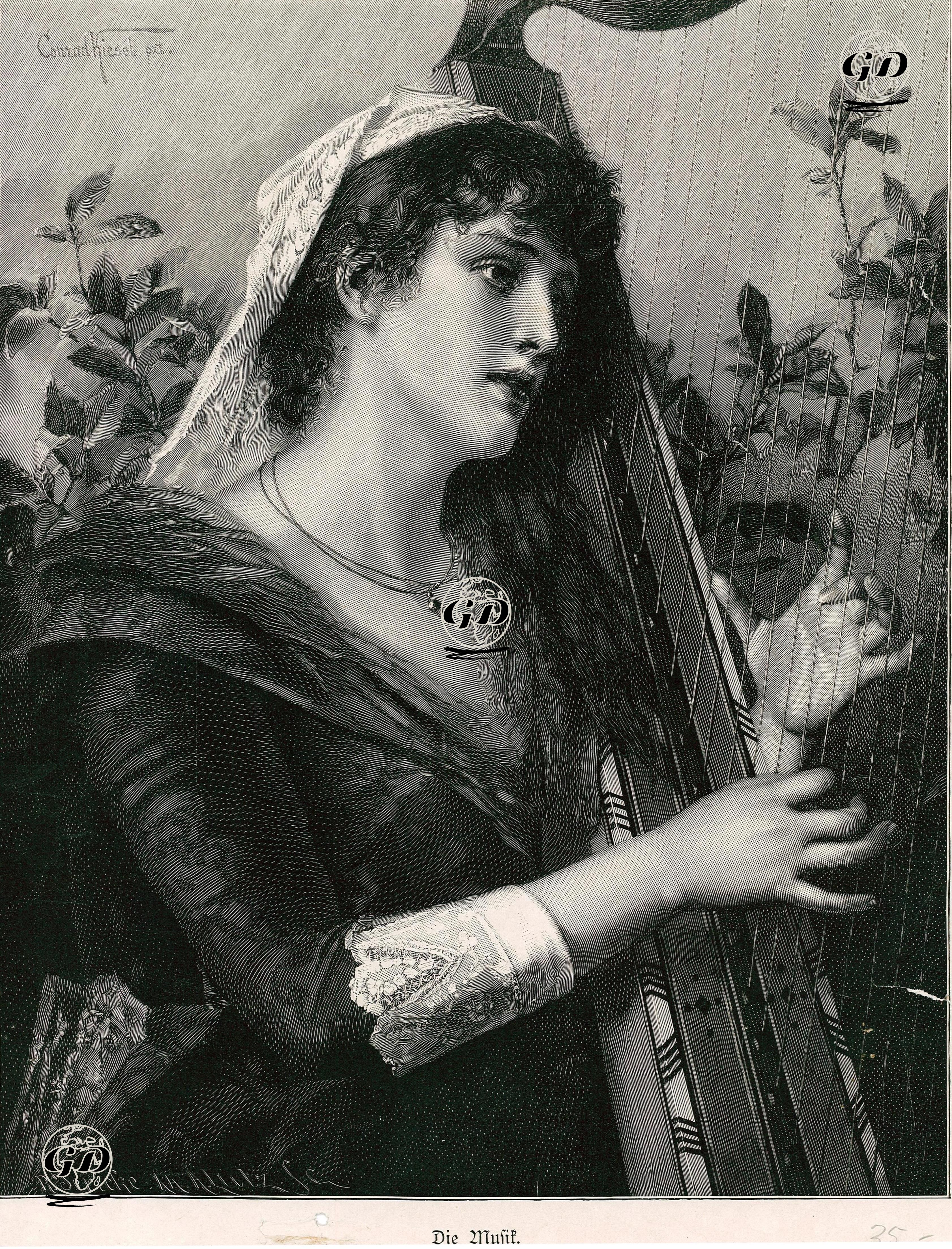 Arp Çalan Kadın - Conrad Kiesel (1846-1921) - 1890's