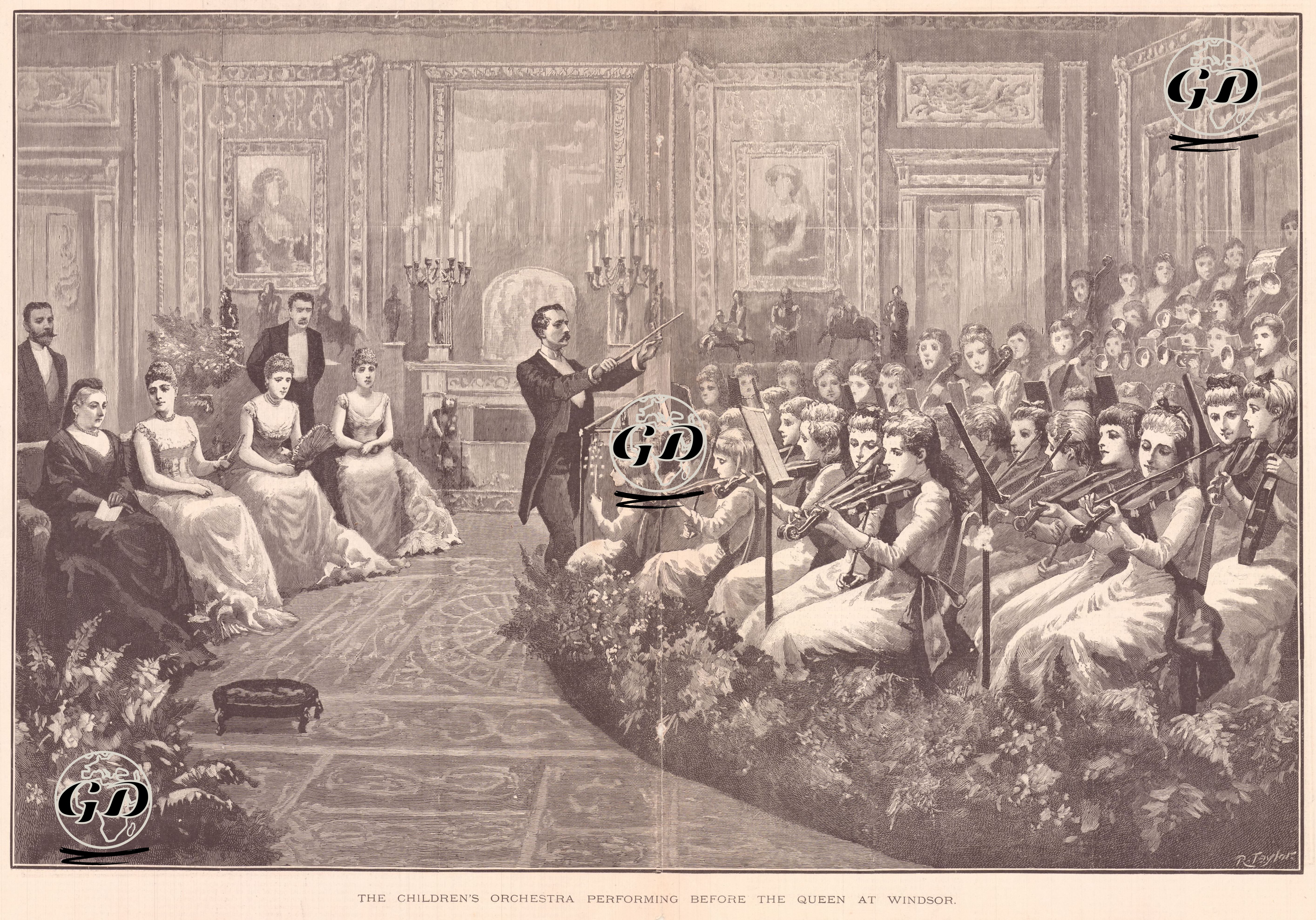 Windsor'da İngiltere Kraliçesinin Önünde Çocuk Orkestrasının Konseri - Richard Taylor (Active 1871-1901) - 1890