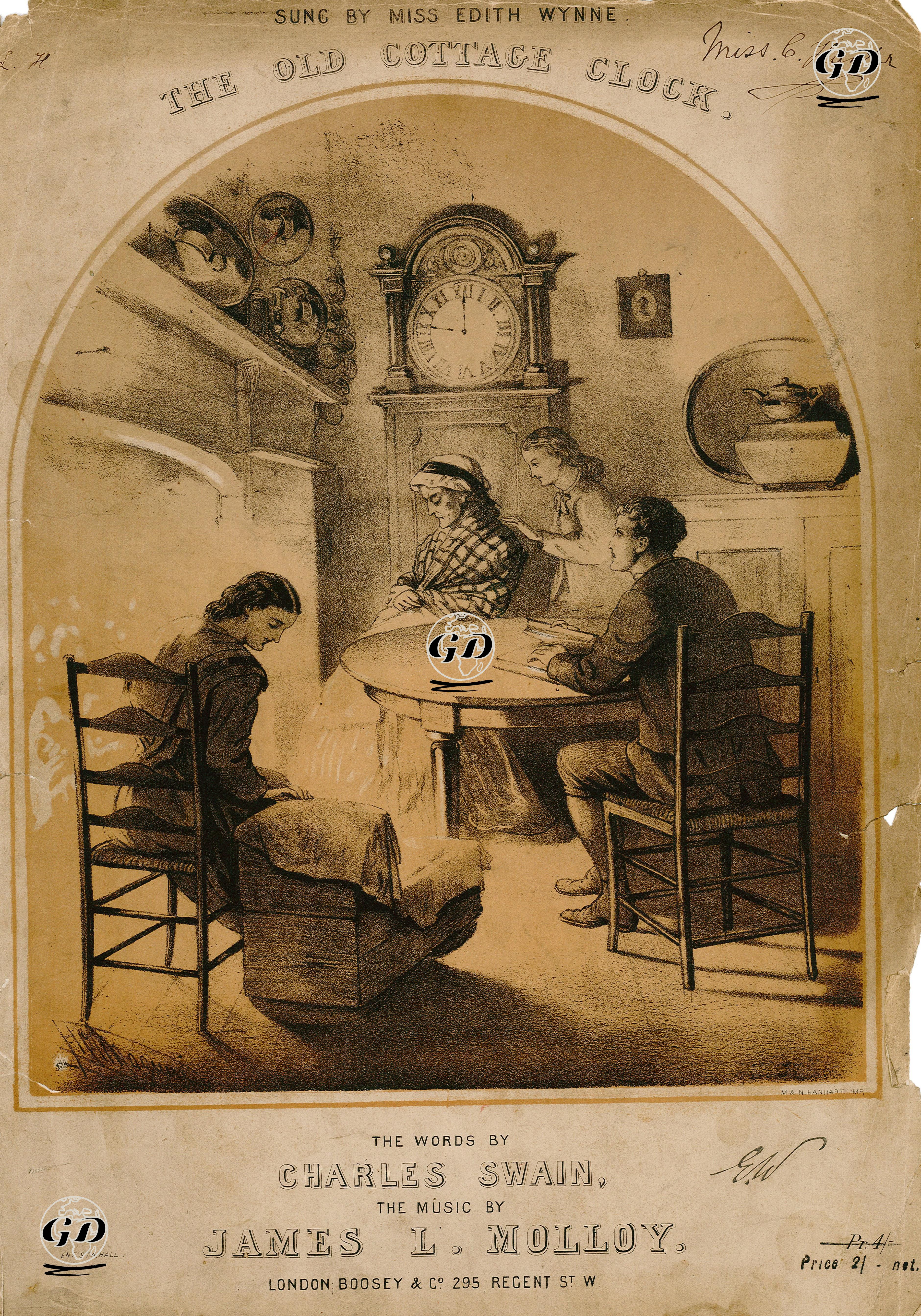The Old Cottage Clock, Sung By Miss Edith Wynne, The Words By Charles Swain, The Music By James L. Molloy - Henry Calton Maguire (1832-1916) - 1870's