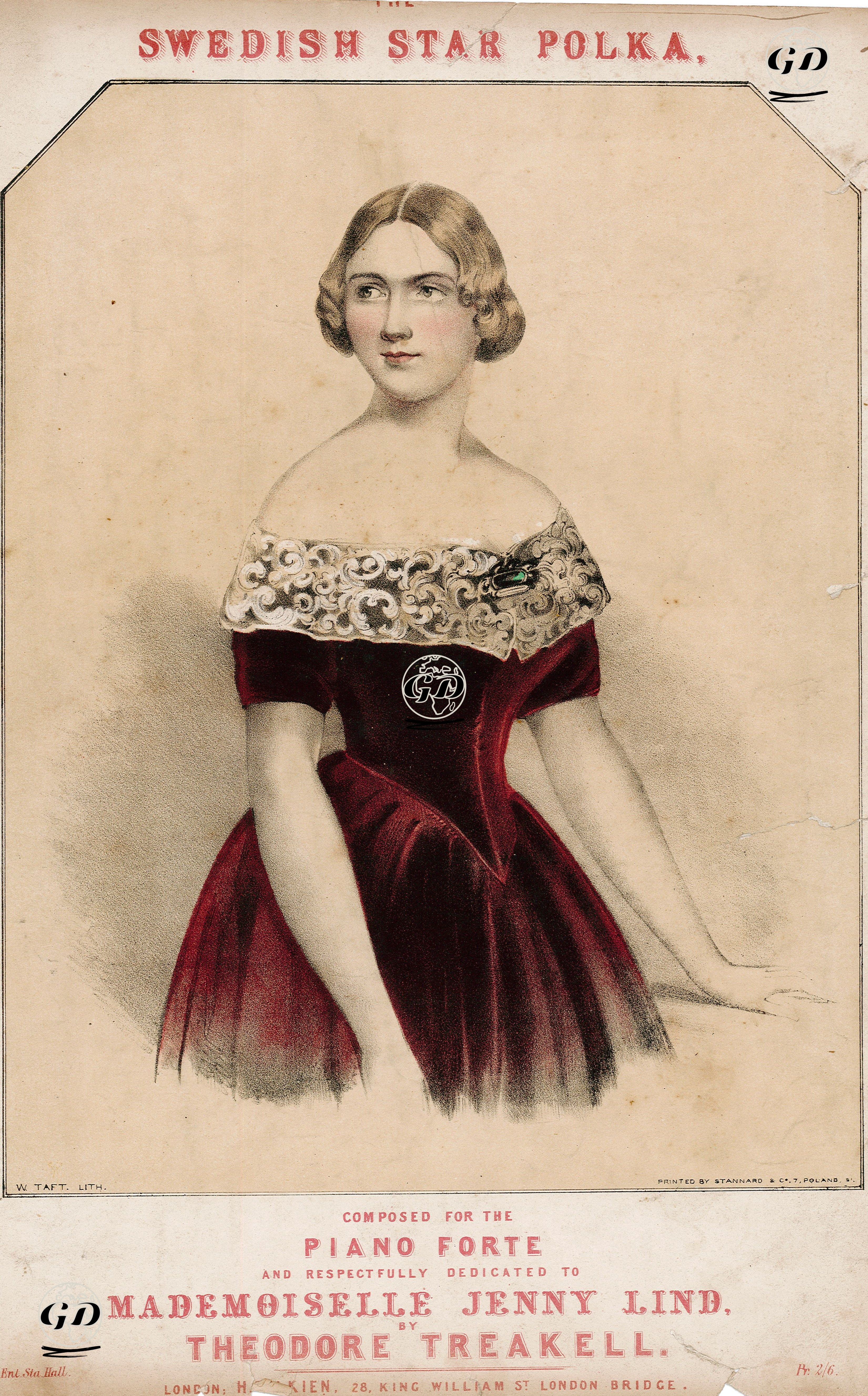 The Swedish Star, Polka Composed For The Piano Forte And Respectfully Dedicated To Mademoiselle Jenny Lind, By Theodore Treakell -  - 1850's