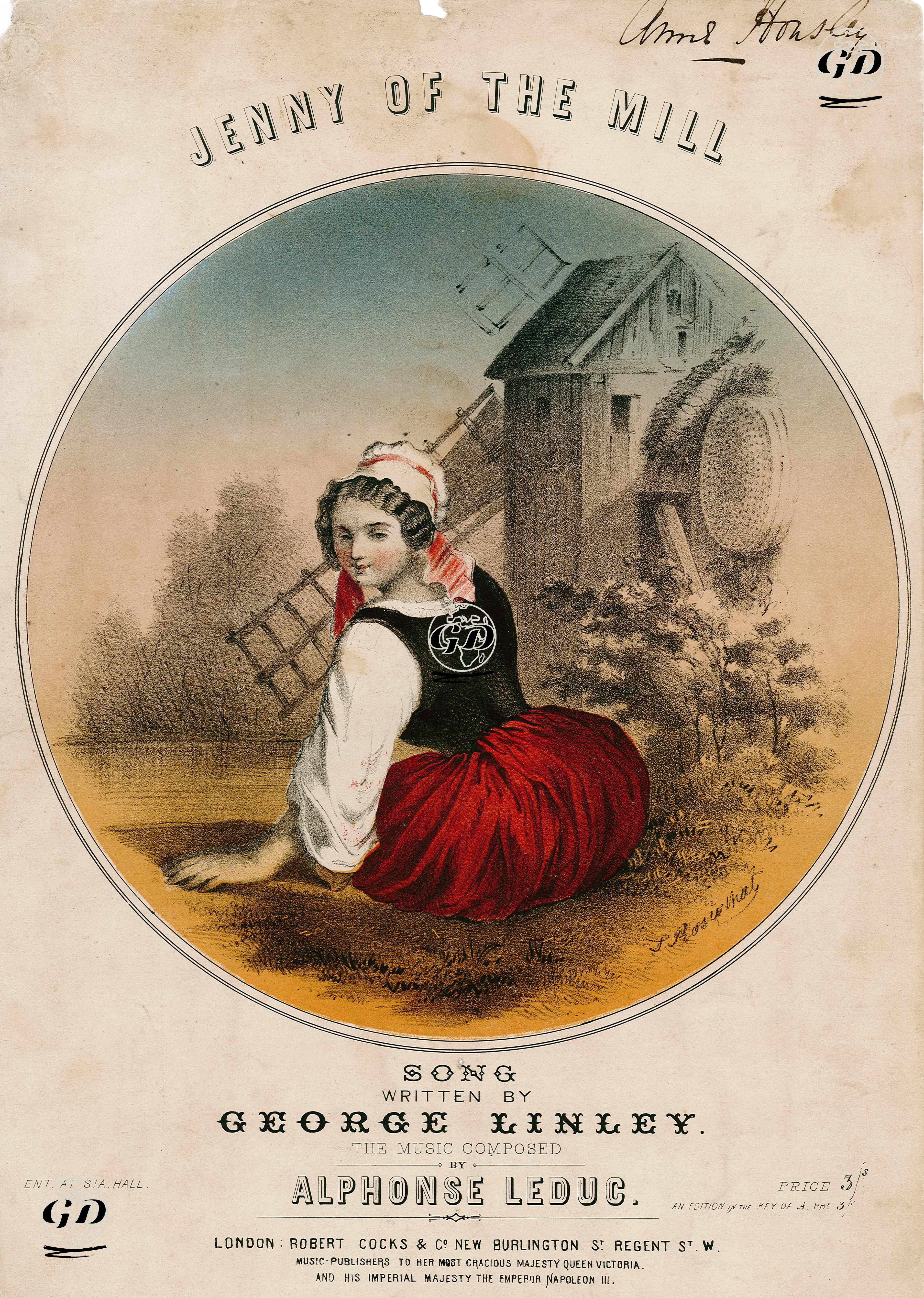 Jenny Of The Mill, Song Written By George Linley, The Music Composed By Alphonso Leduc - S.Rosenthal - 1850's