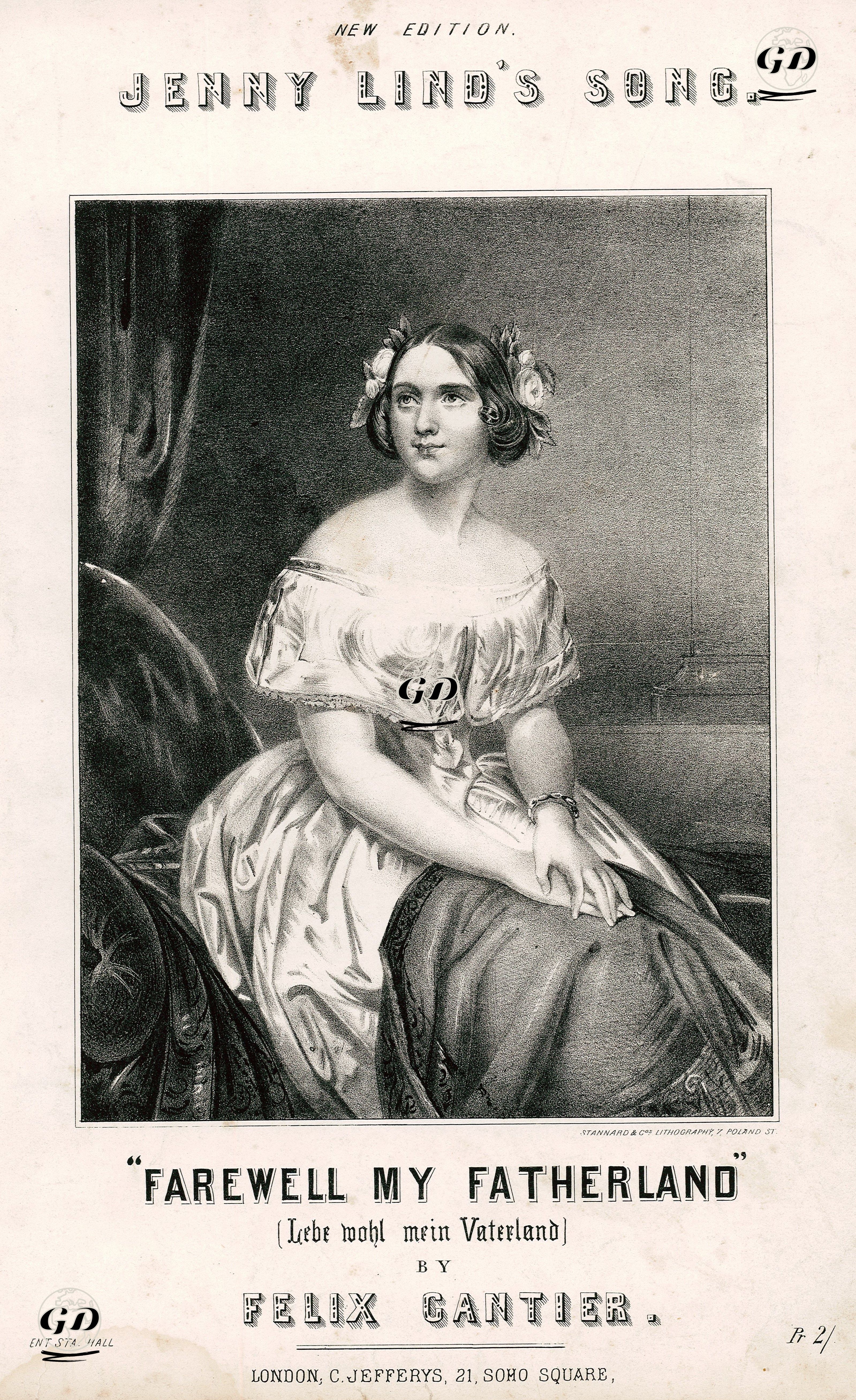 Jenny Lind's Song, Farewell My Fatherland By Felix Cantier -  - 1850's