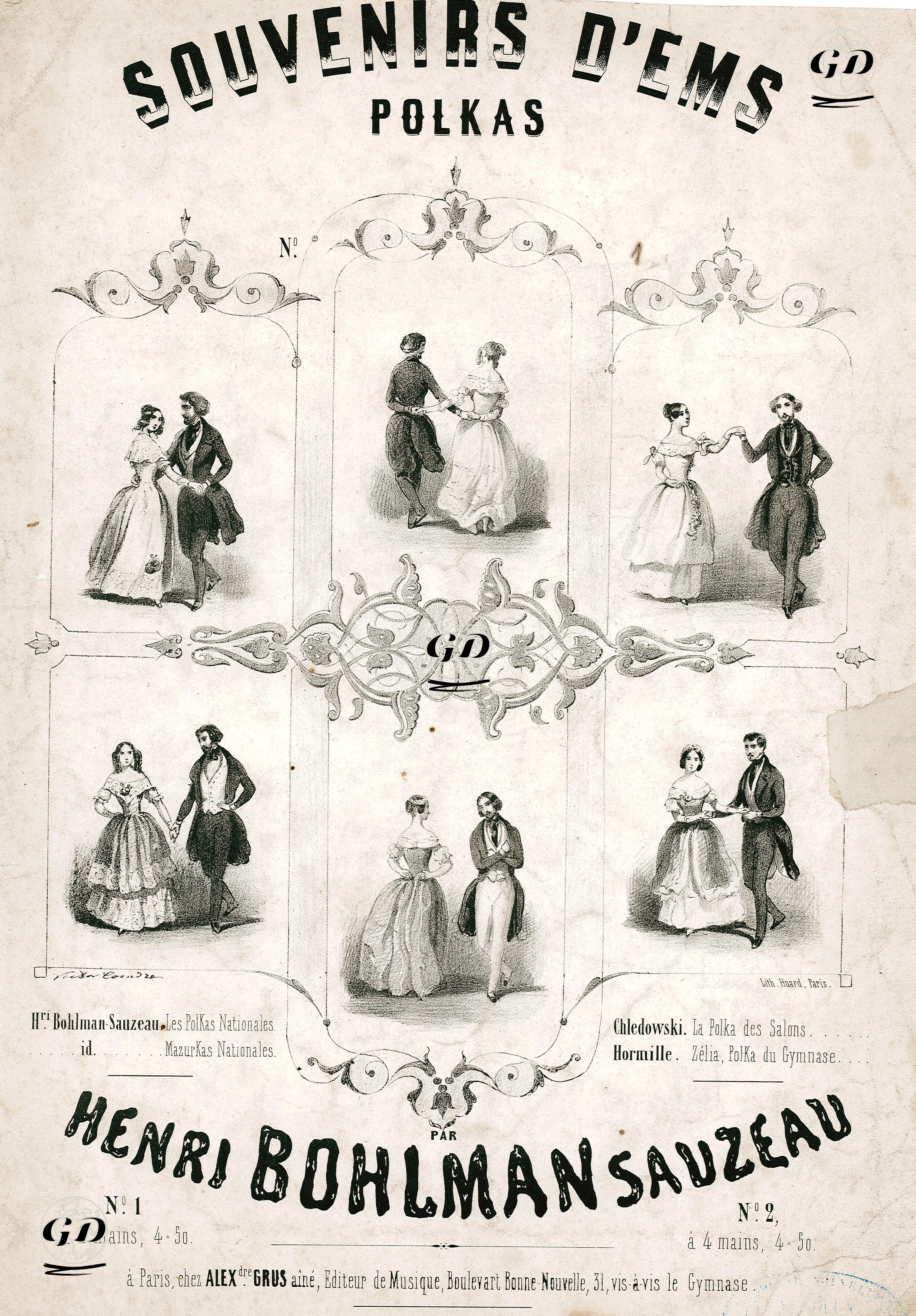 Souvenirs D'Ems, Polkas Par Henri Bohlman Sauzeau -  - 1890's