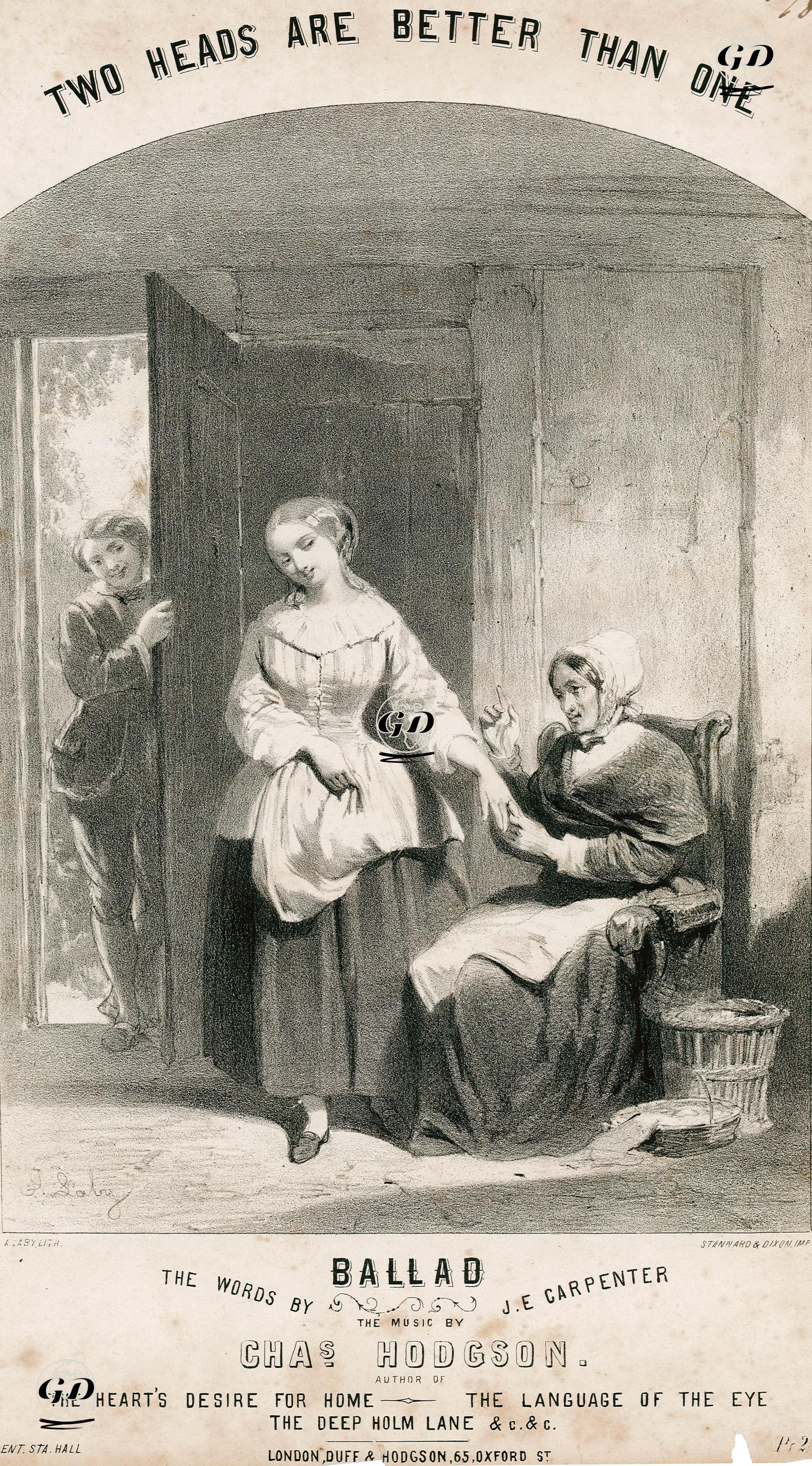 İki kişi Birden Daha İyidir, Charles Hodgson'un Bestelediği J.E.Carpenter'in Sözlerini Yazdığı Halk Şarkısı - A.Laby - 1850's