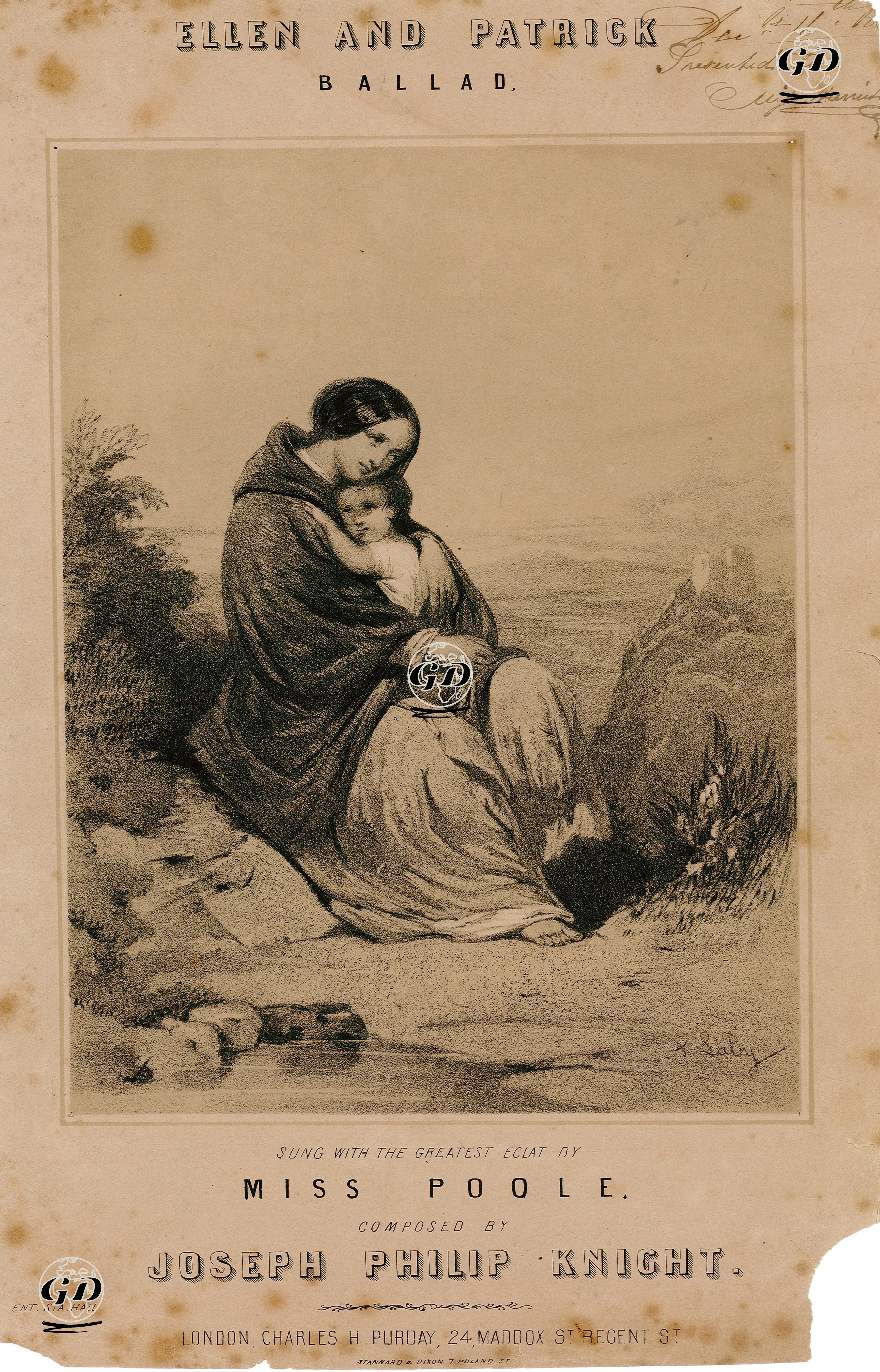 Ellen And Patrick, Ballad, Sung With The Greatest Eclat by Miss Poole. Composed By Joseph Philip Knight - A.Laby - 1850's