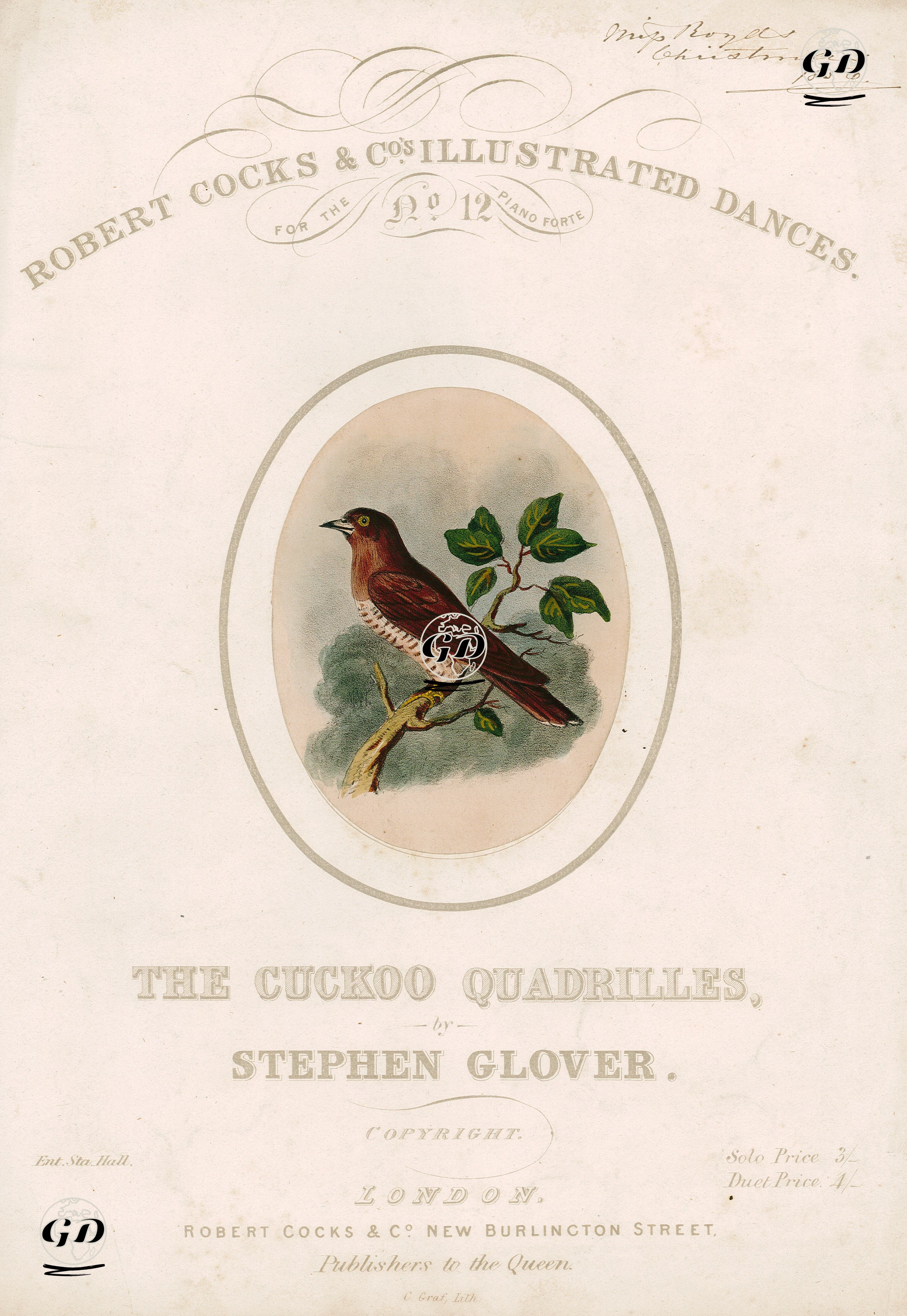 The Cuckoo, Quadrilles By Stephen Glover-Robert Cocks & Co's İllustrated Dances For The Piano Forte -  - 1850's