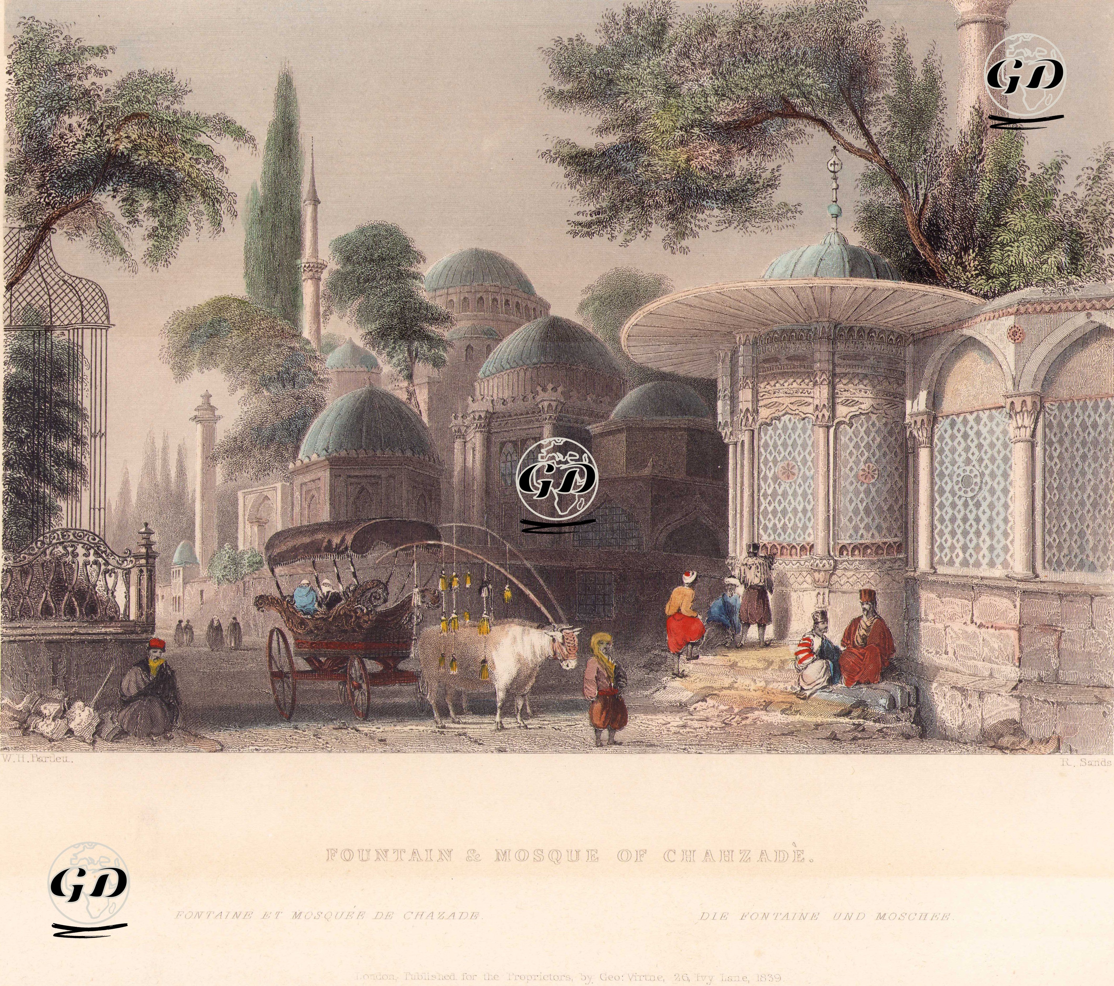 Şehzade Cami, Türbeler ve Nevşehirli Damat İbrahim Paşa Sebili - William Henry Bartlett (1809-1854) - 1839