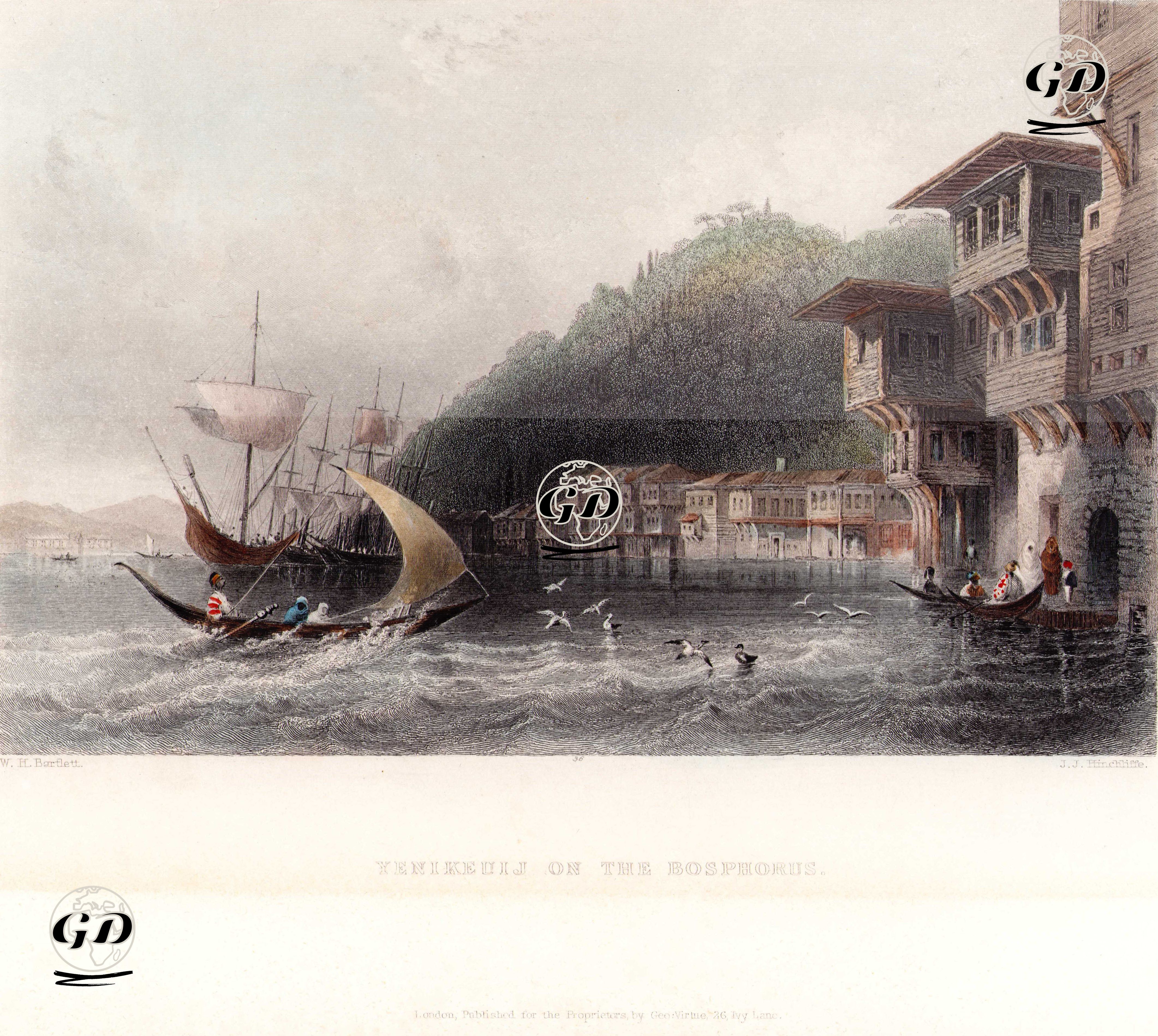 Boğaziçinde Yeniköy  - William Henry Bartlett (1809-1854) - 1854