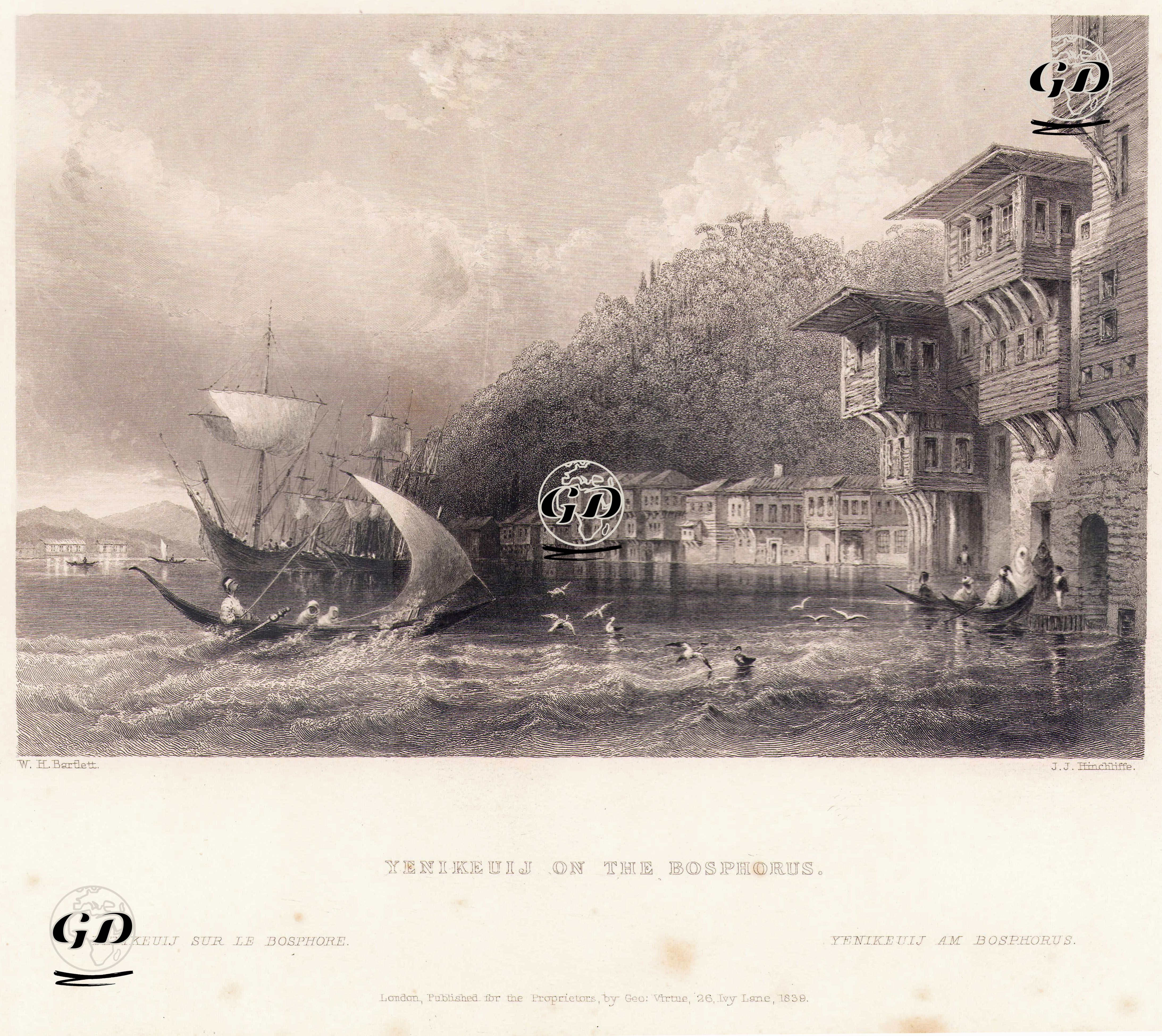 Boğaziçinde Yeniköy  - William Henry Bartlett (1809-1854) - 1839