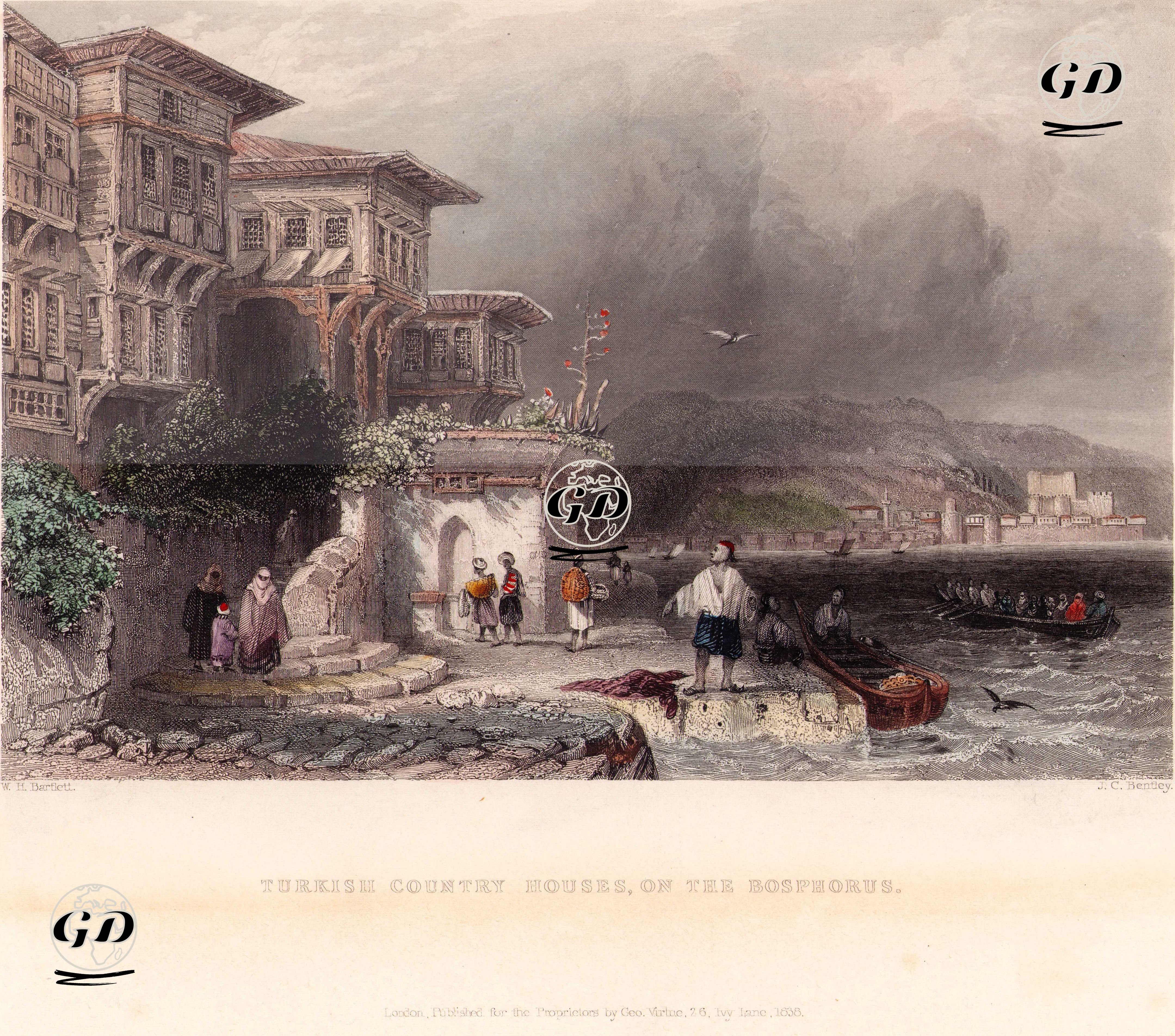 Boğaziçindeki Türk Evleri Ve Bebekde Yılanlı Yalı - William Henry Bartlett (1809-1854) - 1838