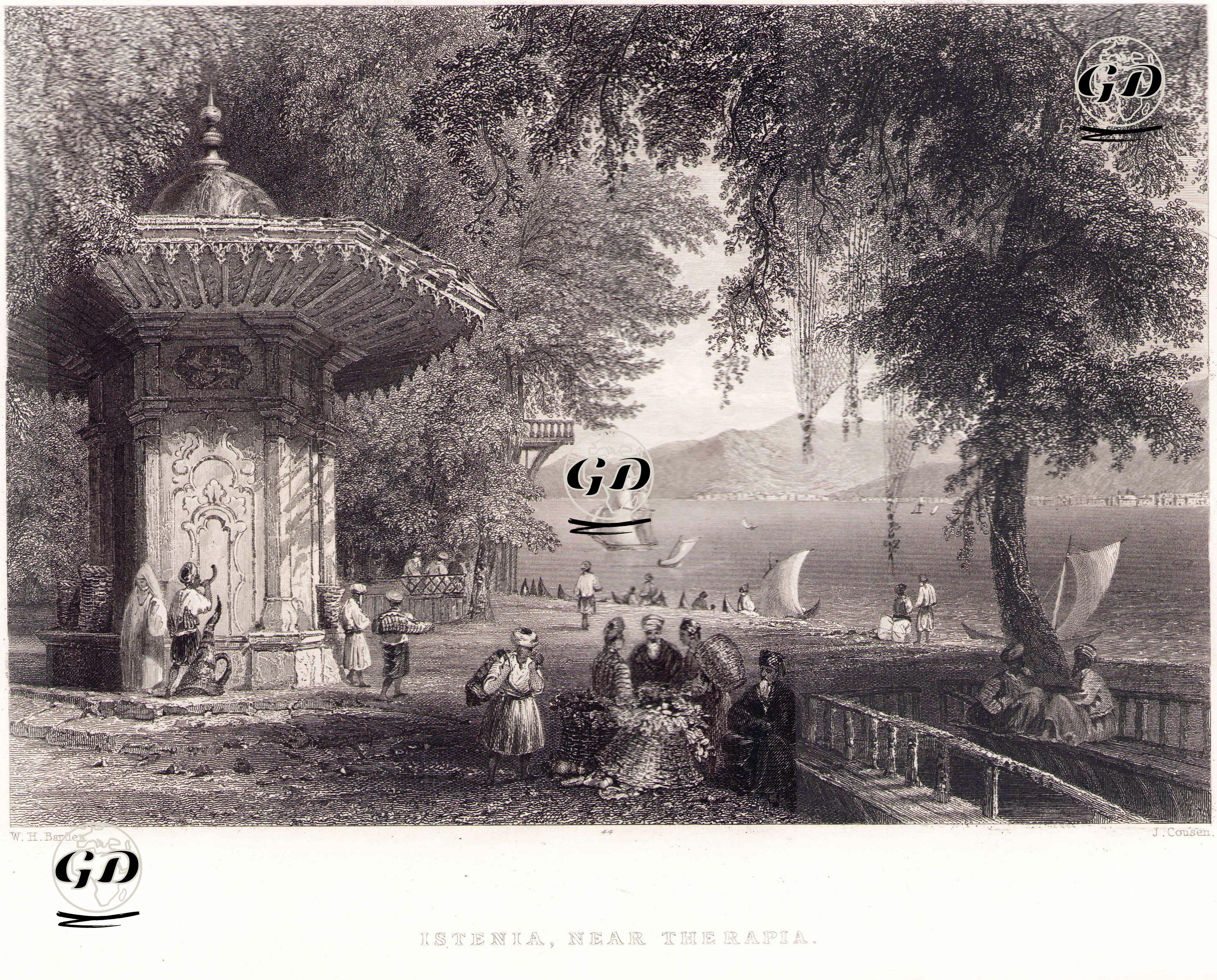Emirgan ve I. Abdülhamid Çeşmesi - William Henry Bartlett (1809-1854) - 1854