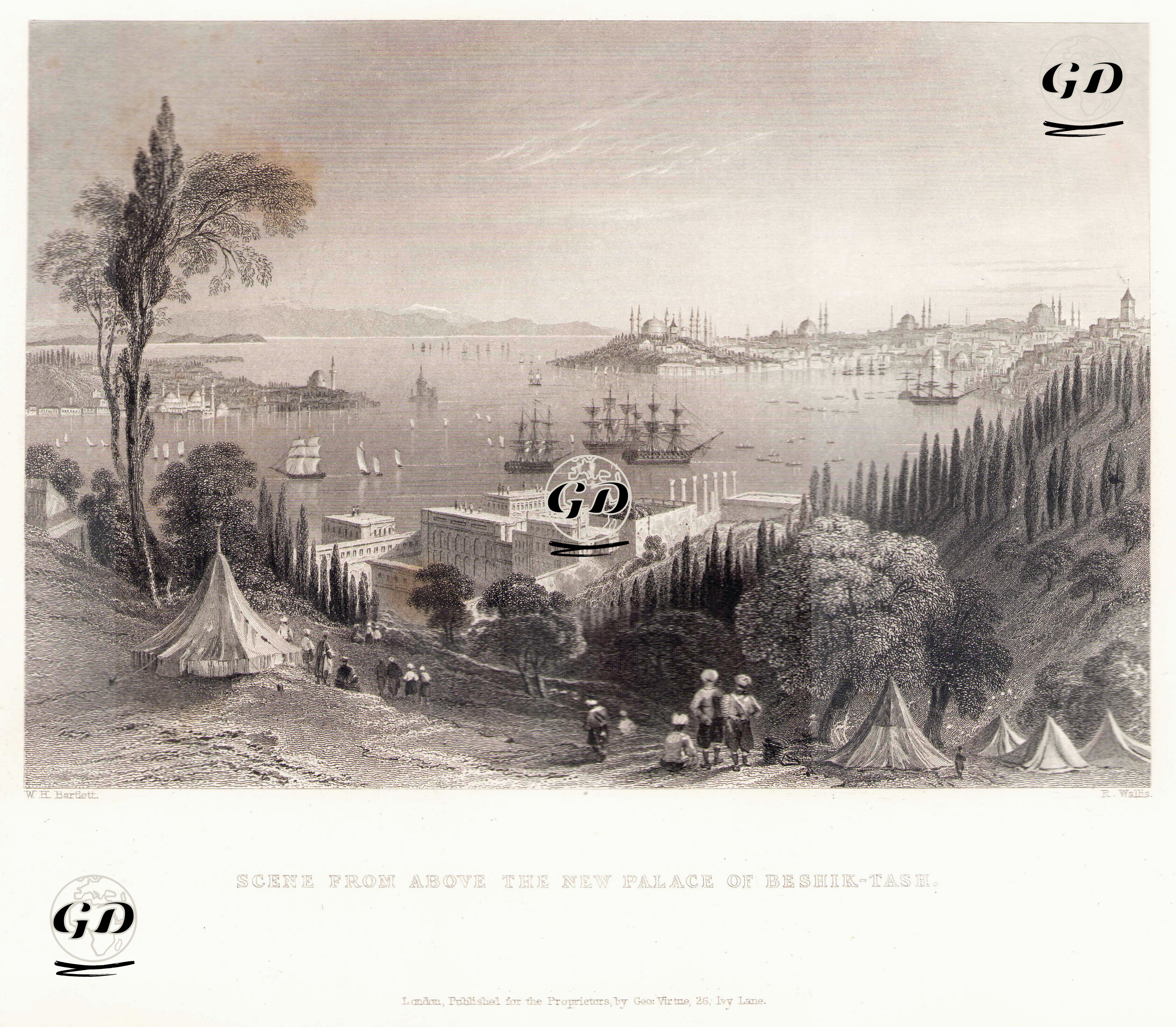 Beşiktaştaki Çırağan Sarayından İstanbul Manzarası - William Henry Bartlett (1809-1854) - 1854