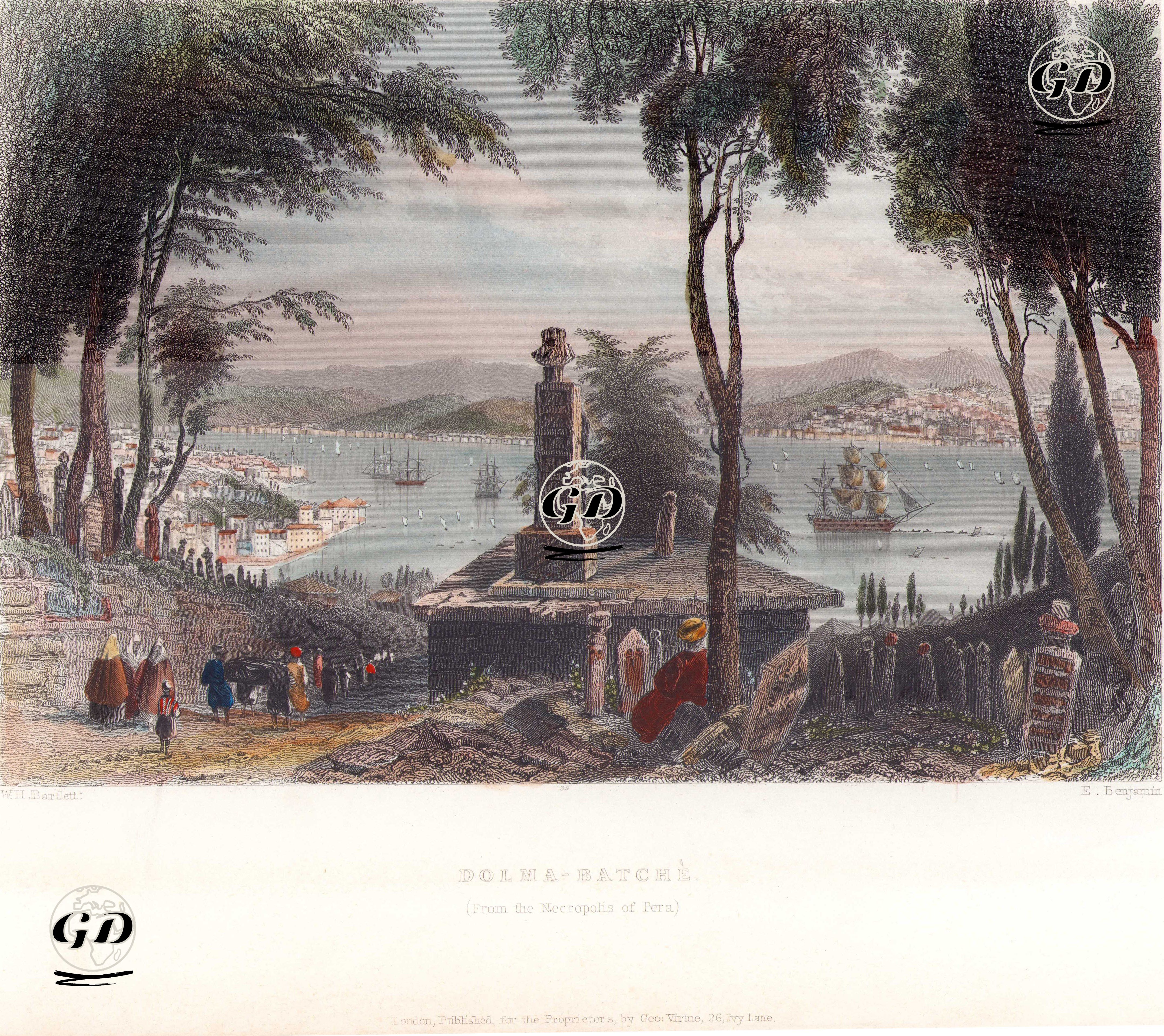 Dolmabahçe Sarayı'nın İnşa edildiği Bölgenin Pera (Beyoğlu) Müslüman Mezarlığı'ndan (Büyük Mezarlık) Görünümü - William Henry Bartlett (1809-1854) - 1840