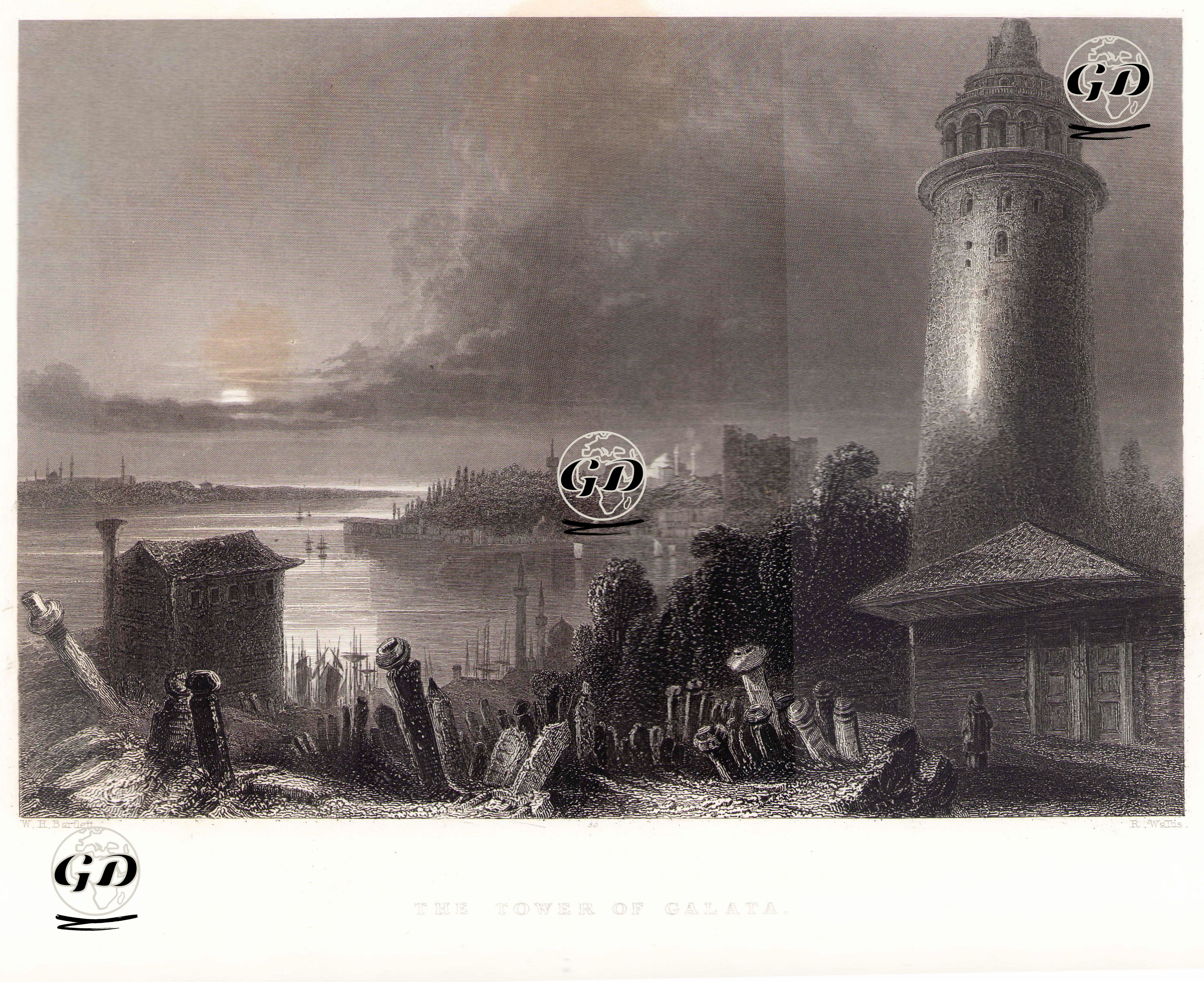 The Tower Of Galata-Tour De Galata-Das Gasteli Zu Galata  - William Henry Bartlett (1809-1854) - 1854