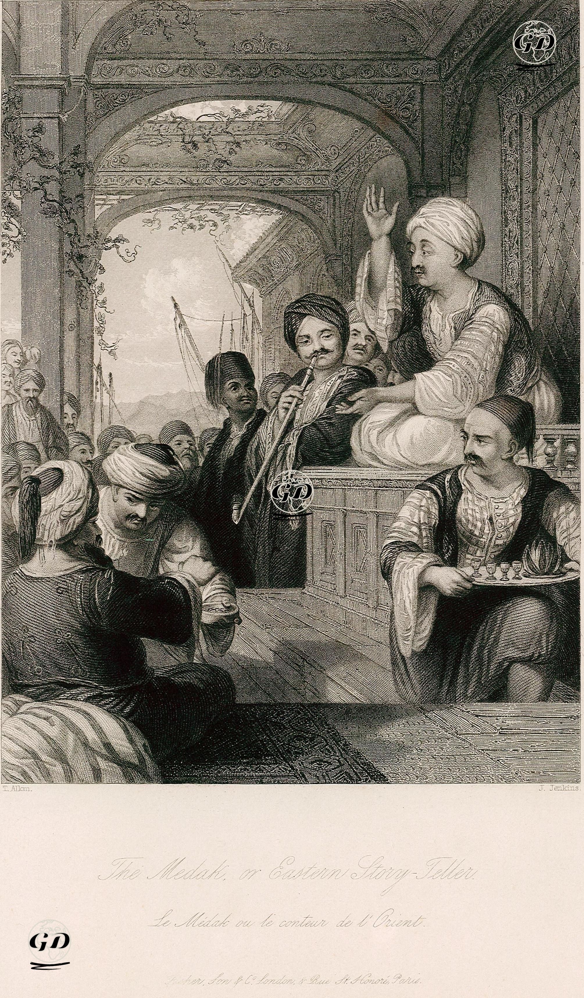 Meddah Kız Ahmed'in Bir Bayram Gününde Dinleyicilerine Hikaye Anlatarak Eğlendirmesi - Thomas Allom (1804-1872) - 1838-1839