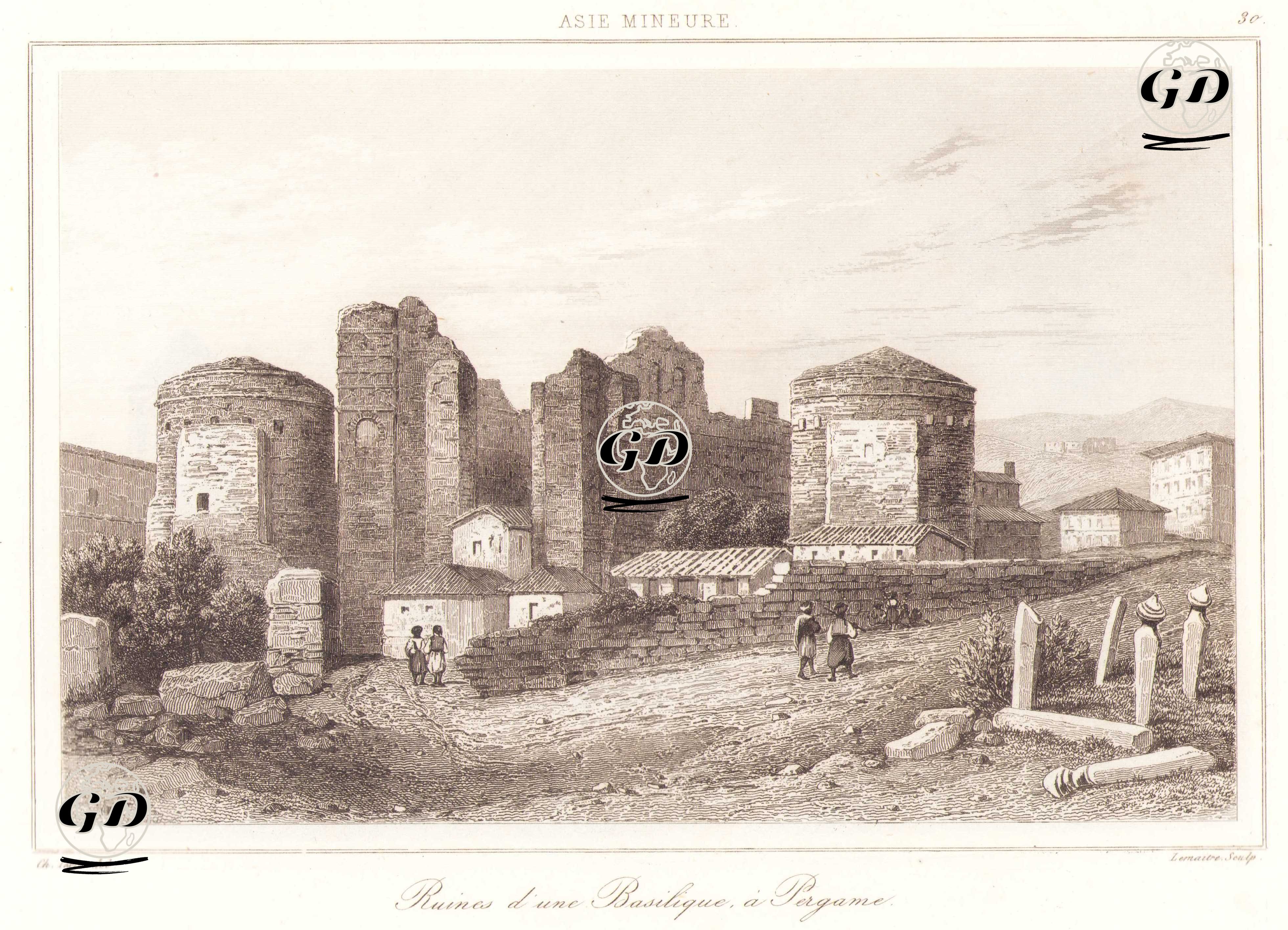 Bergama'da Aziz John (Aziz Yuhanna-Aziz Jean) Kilisesinin Kalıntıları, İzmir - Charles Felix Marie Texier (1802-1871) - 1863