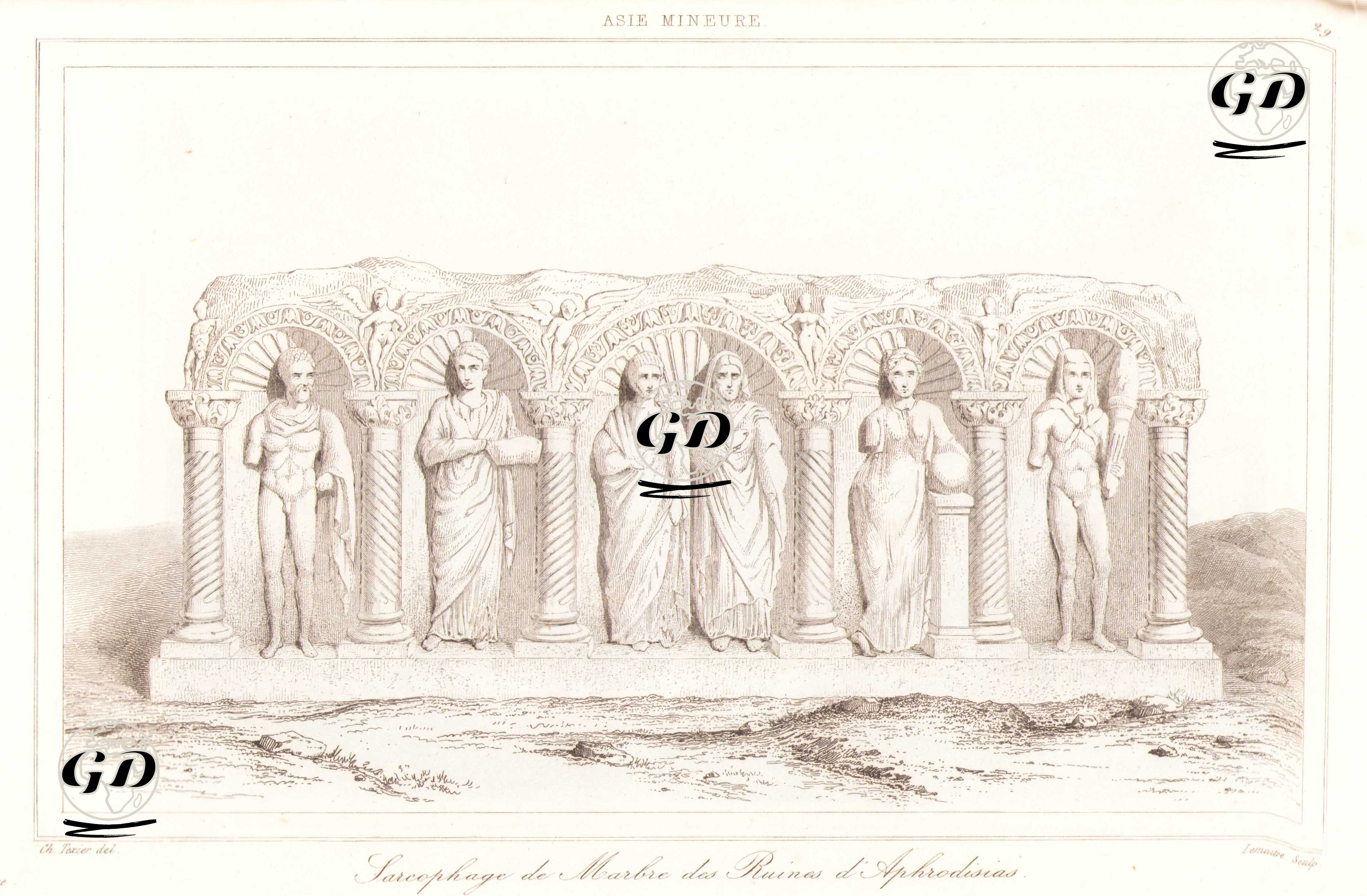 Sarcophage de Marbre des Ruines d'Aphrodisias (Marble sarcophagus in Aphrodisias, Caria (Aydin)) - Charles Felix Marie Texier (1802-1871) - 1863