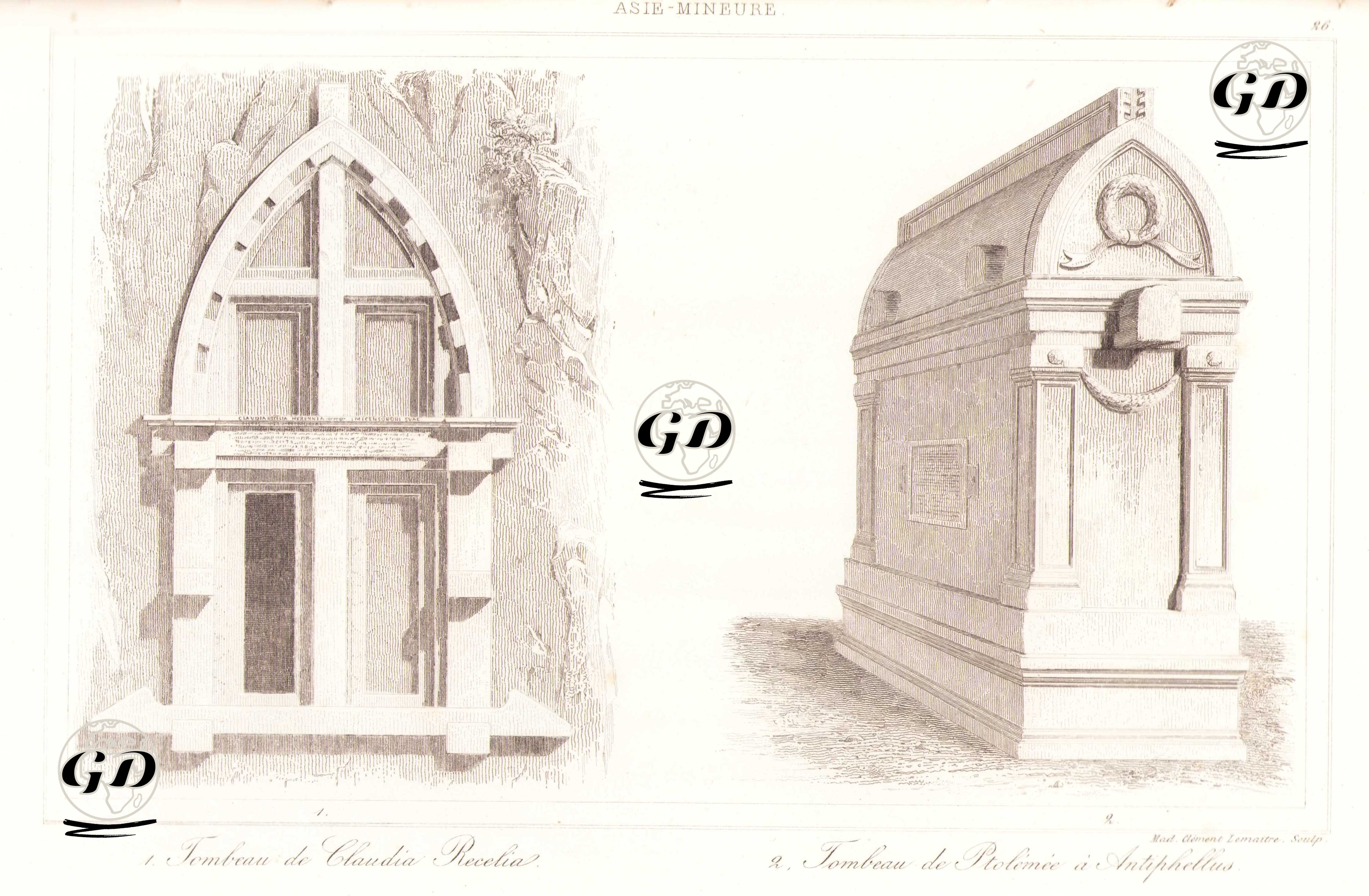 Antiphellos Antik Kentinde Bulunan Claudia Recepta'nın Kaya Mezarı ile Ptolemaios Lahdi, Kaş, Antalya - Charles Felix Marie Texier (1802-1871) - 1863