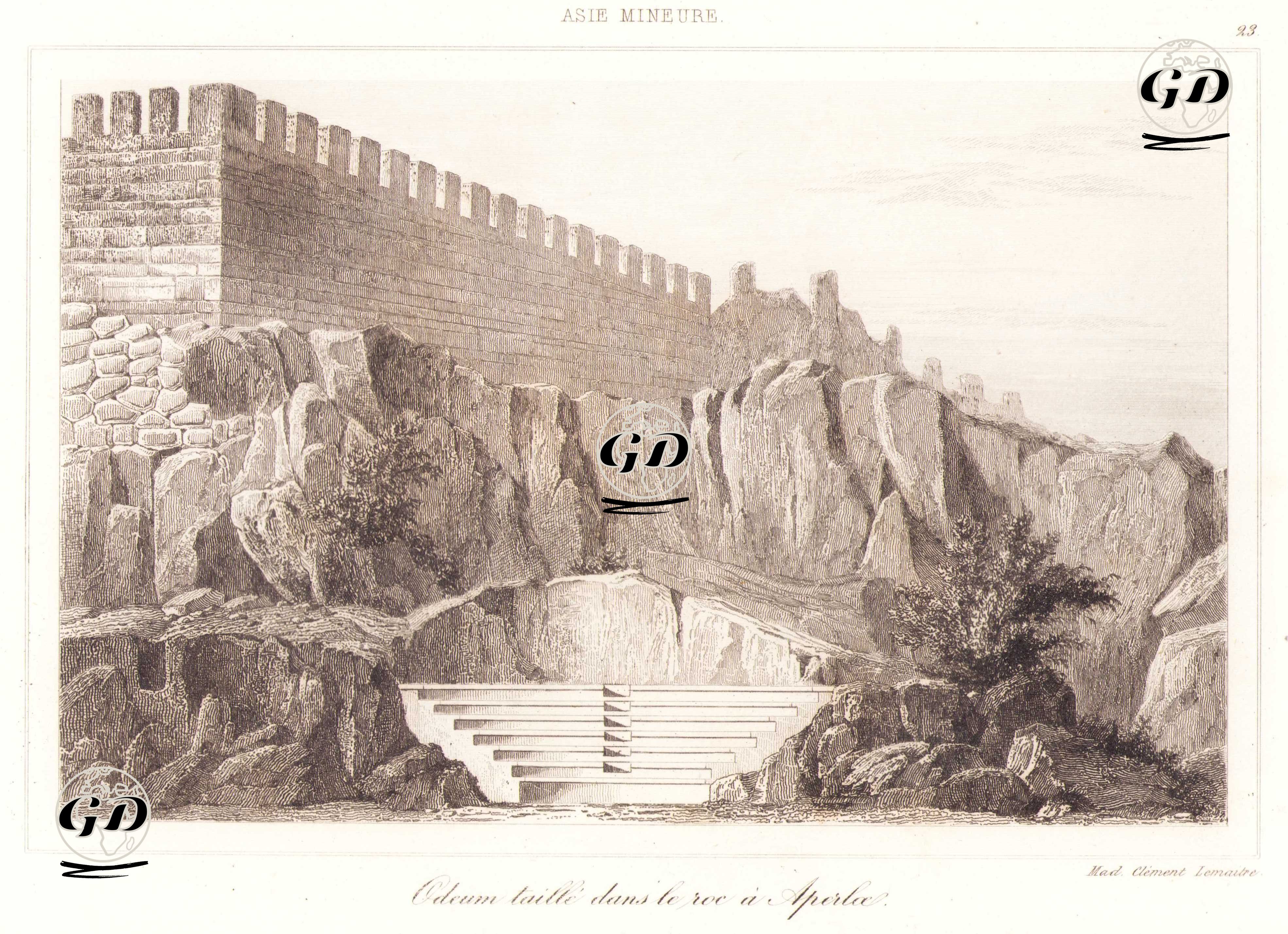 Kayaya Oyulmuş Simena Tiyatrosu, Simena Antik Kenti, Kaleköy, Kaş, Antalya - Charles Felix Marie Texier (1802-1871) - 1863