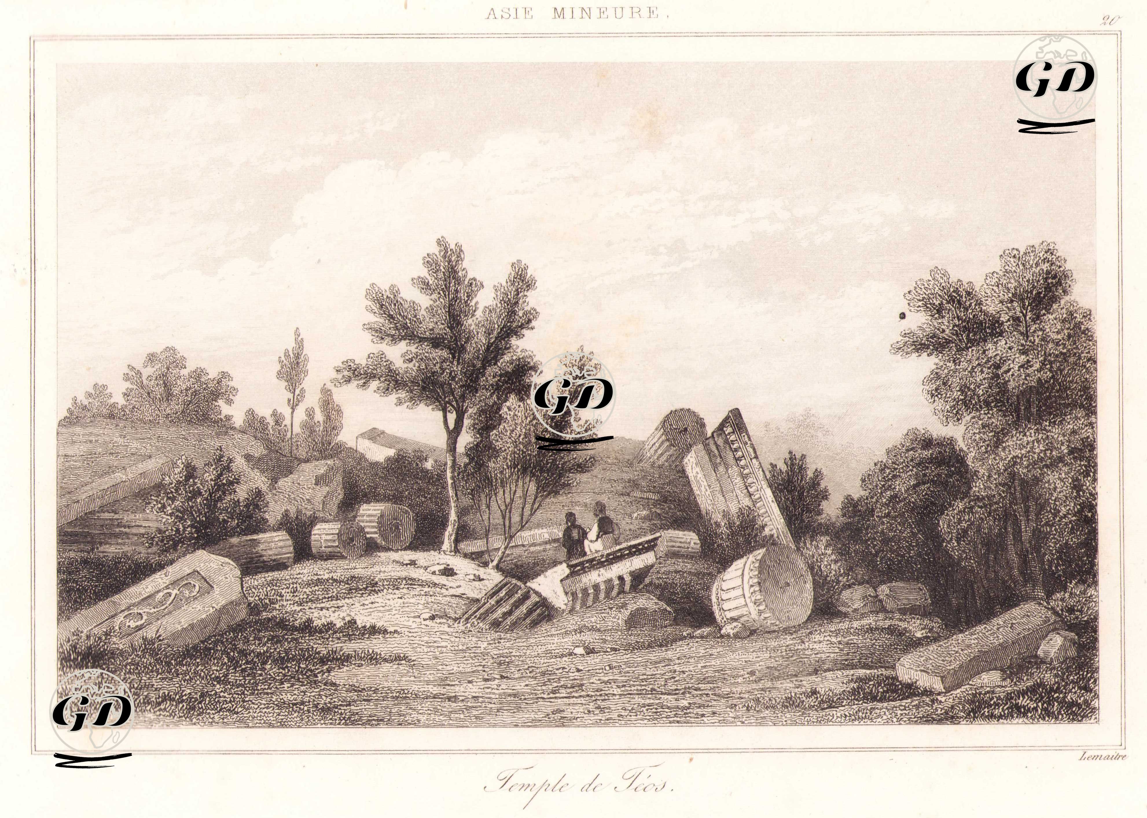 Teos Dionysos Tapınağı, Teos Antik Kenti, Seferihisar, İzmir - Charles Felix Marie Texier (1802-1871) - 1863
