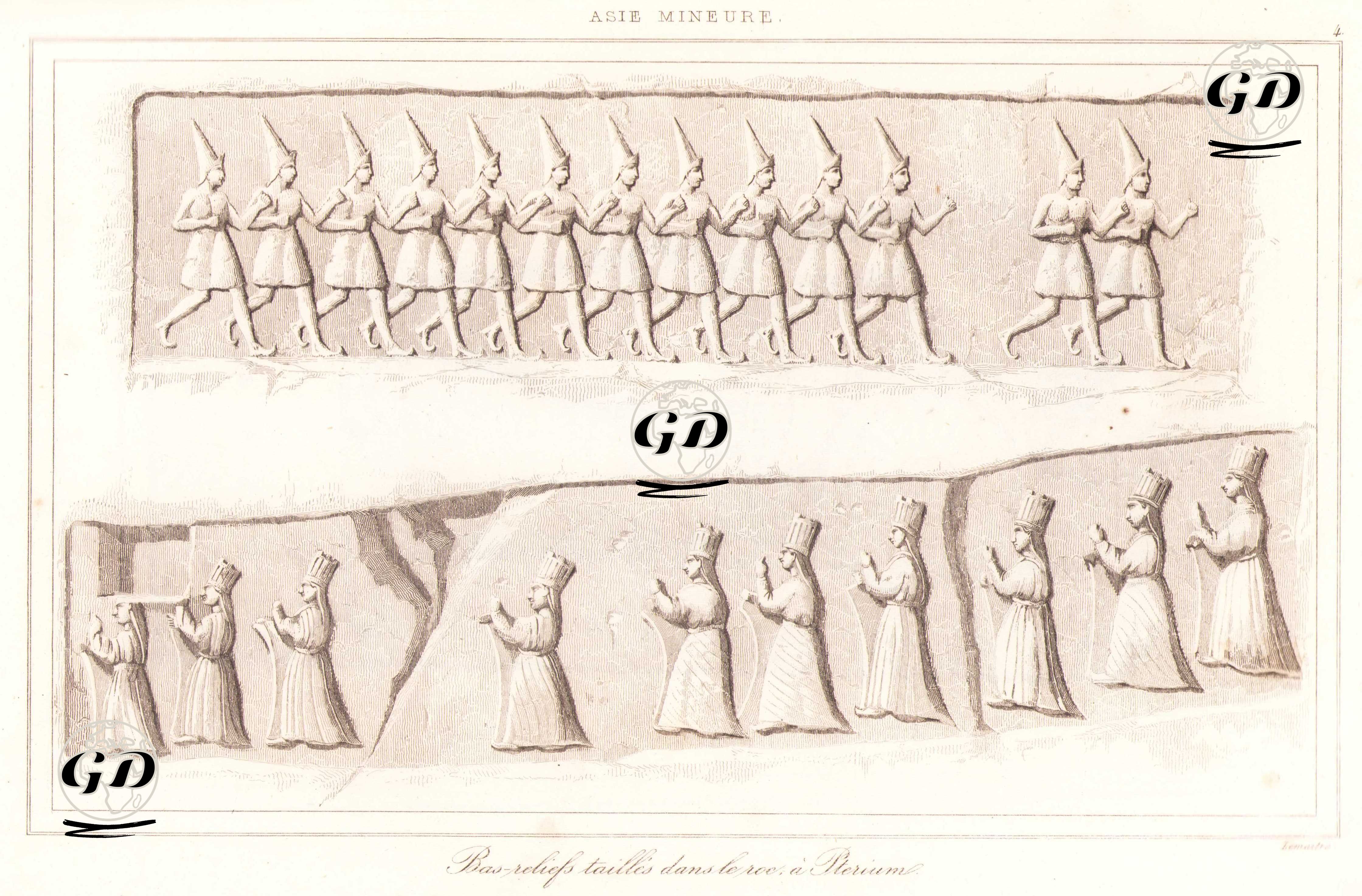 Yazılıkaya Hitit Açık Hava Tapınağında Bulunan Erkek Tanrıların ve Tanrıçaların Geçit Törenini Gösteren Duvar Kabartmaları, Boğazkale, Çorum - Charles Felix Marie Texier (1802-1871) - 1863