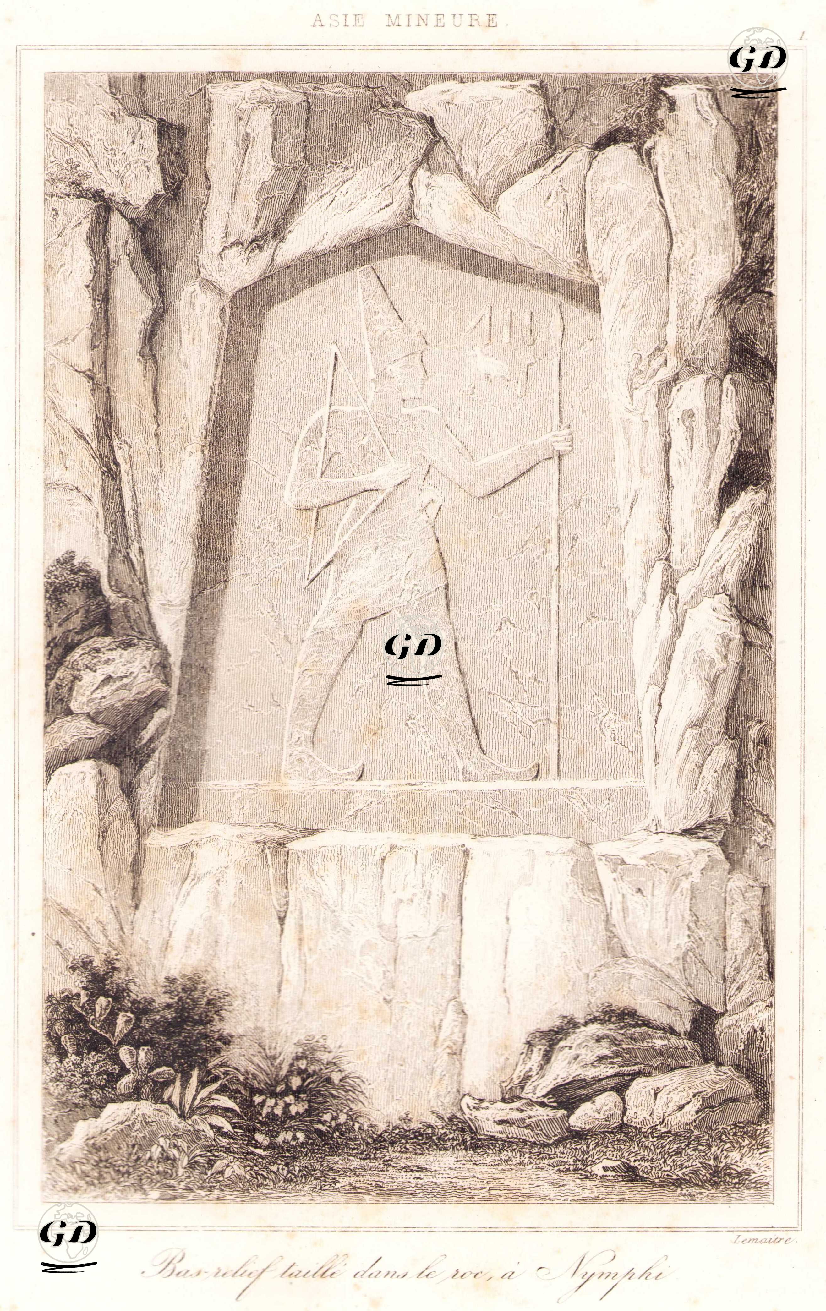 İzmir Kemalpaşa Yakınlarındaki Karabel Geçidi'nde Hitit Kralı Tarkasnawa'nın Duvar Kabartması - Charles Felix Marie Texier (1802-1871) - 1863