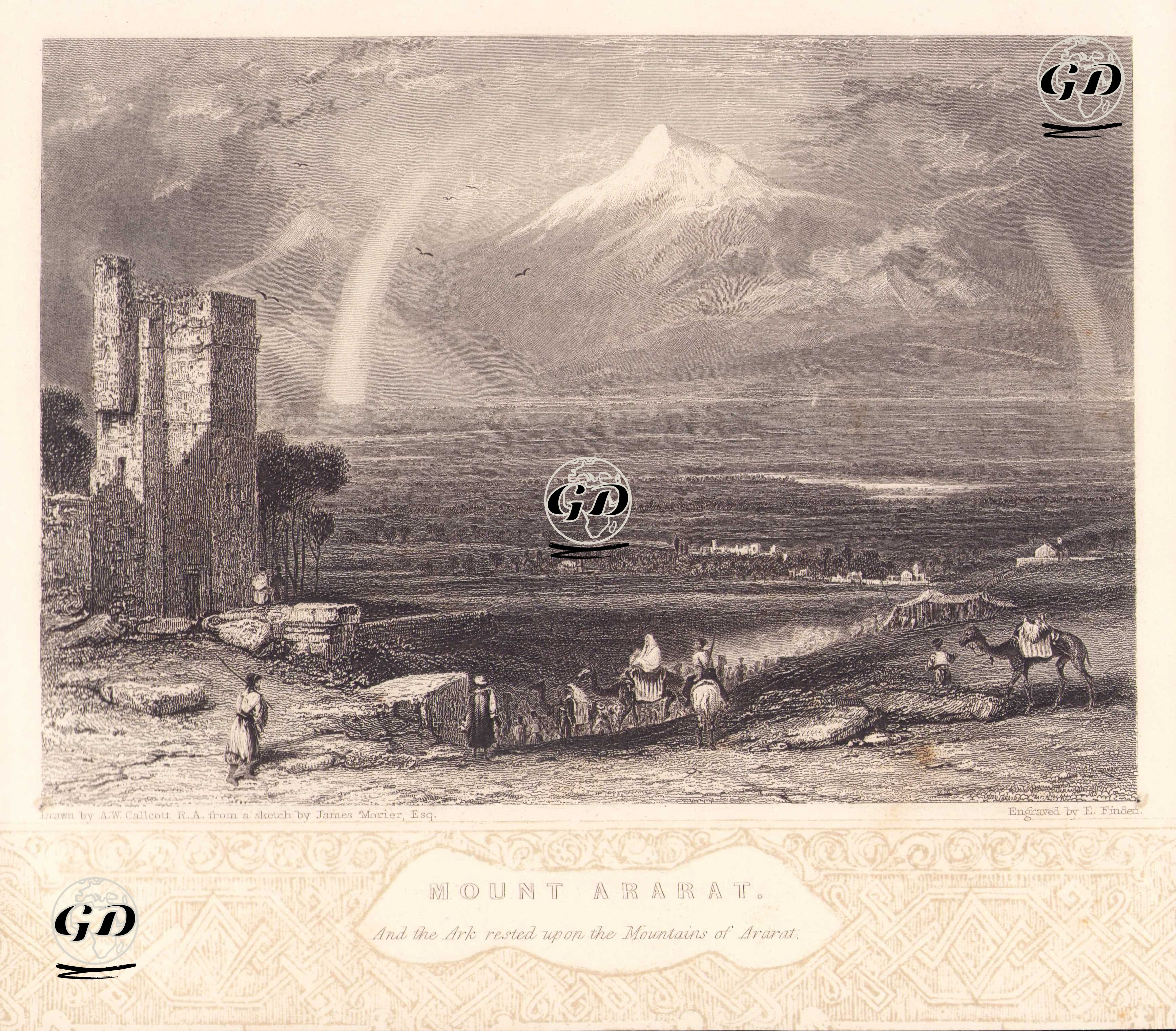 Nuhun Gemisininde Üzerinde Bulunduğu Kabul Edilen Ağrı Dağı - Augustus Wall Callcott (1779-1844)-James Justinian Morier (1782-1849) - 1830's-1840's