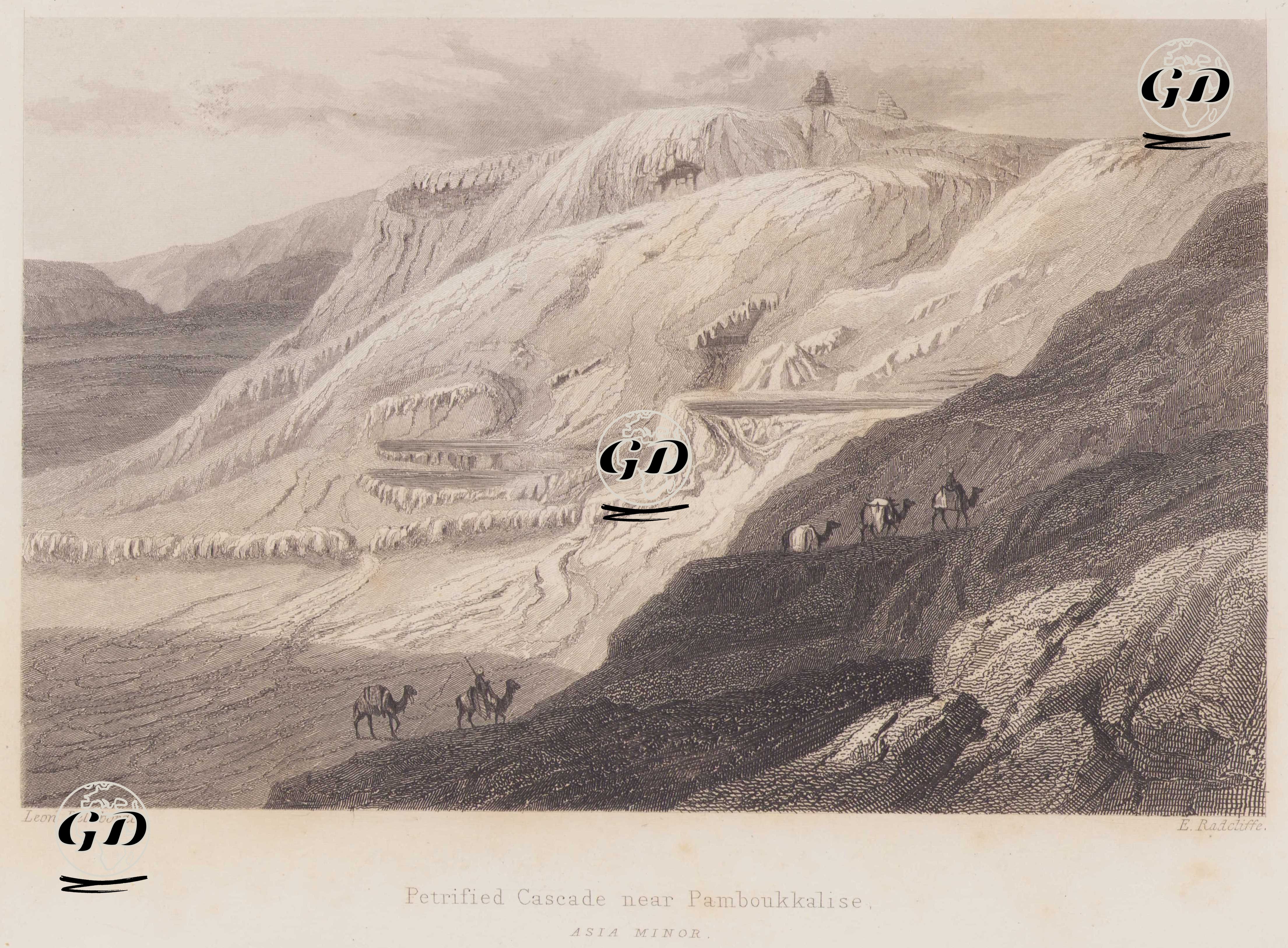 Pamukkale'de Traverten Terasları ve Taşlaşmış Şelaleler, Denizli - Leon Delaborde (1807-1869) - 1846