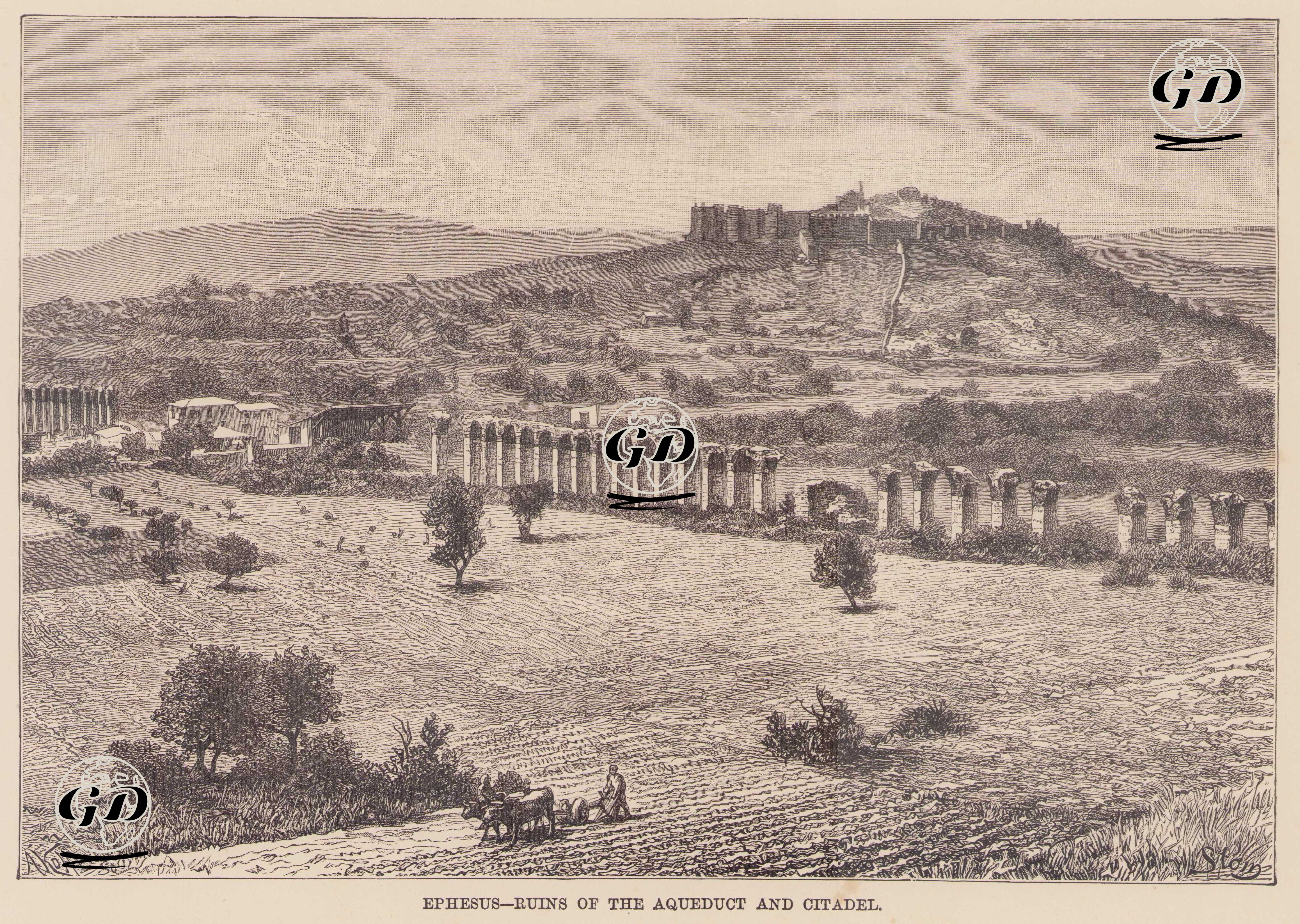 Efes Antik Şehri, Su Kemeri ve Ayasuluk (Selçuk) Kalesi - Armand Kohl (1845-1923) - 1882