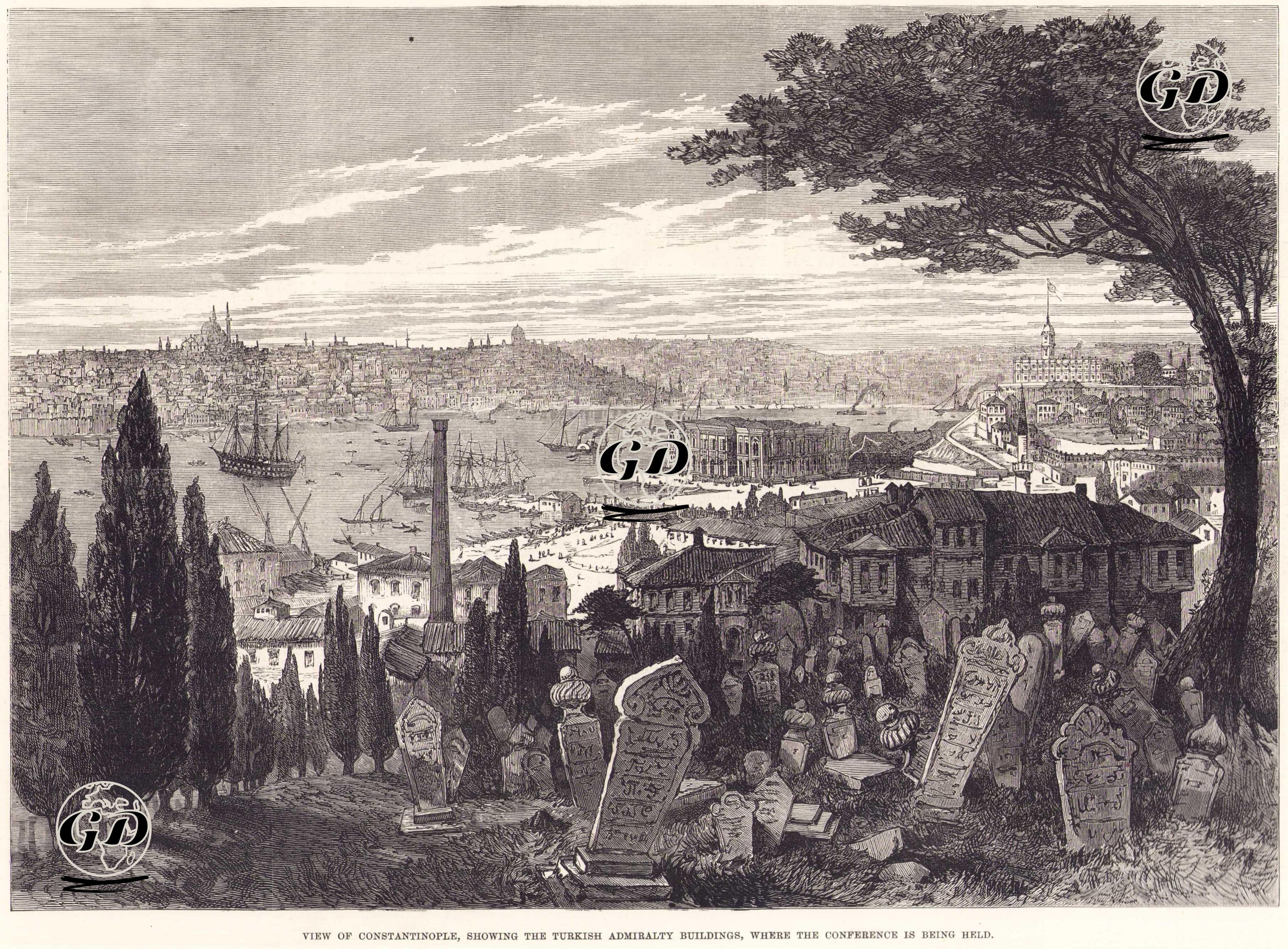 Tersane Konferansının Yapıldığı Osmanlı Bahriye Nezareti Binalarını Gösteren İstanbul Manzarası -  - 1877