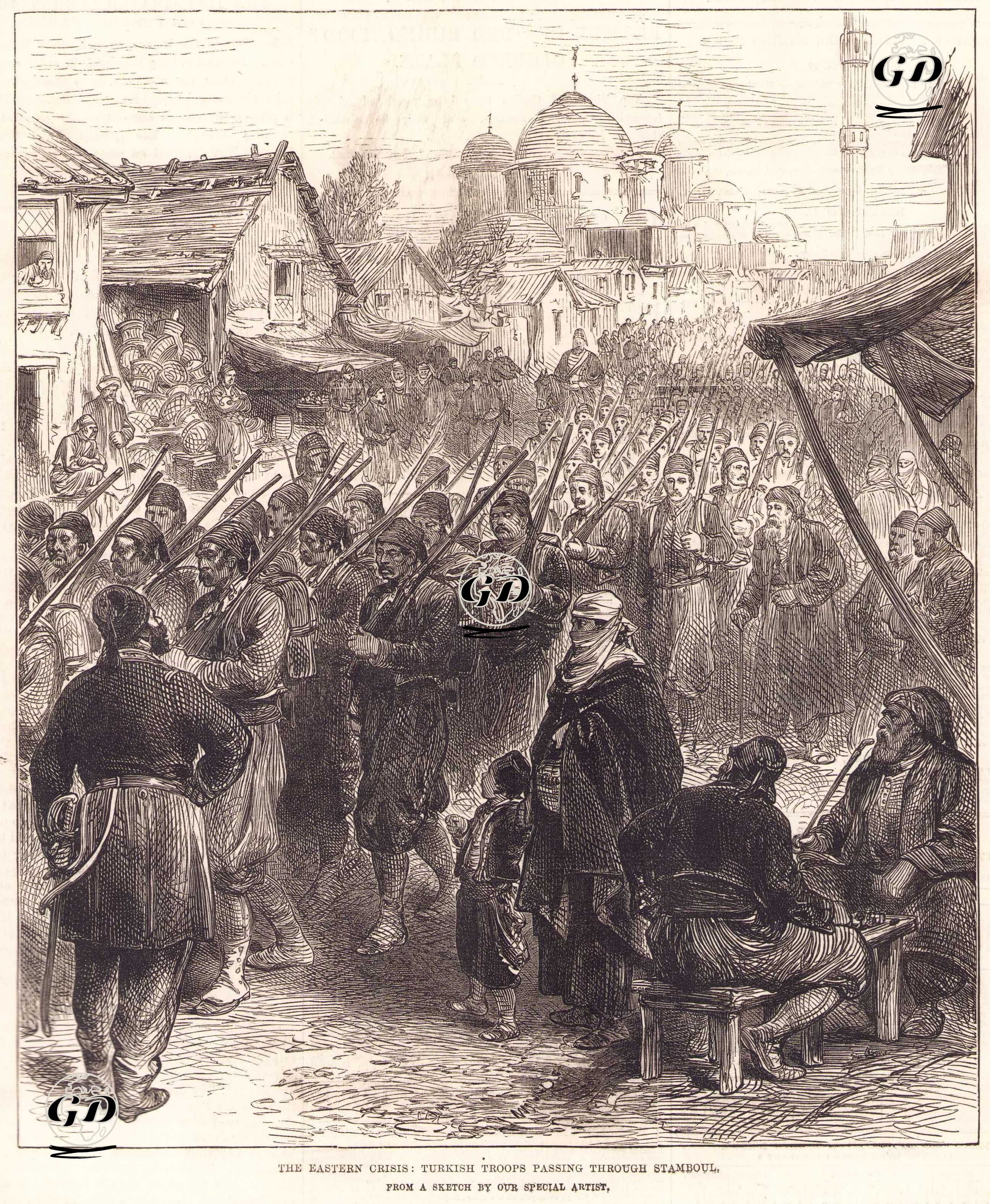 1877-1878 Osmanlı-Rus Savaşı (93 Harbi) Öncesinde İstanbul’un Ana Caddelerinden Geçen Osmanlı Askerleri -  - 1877