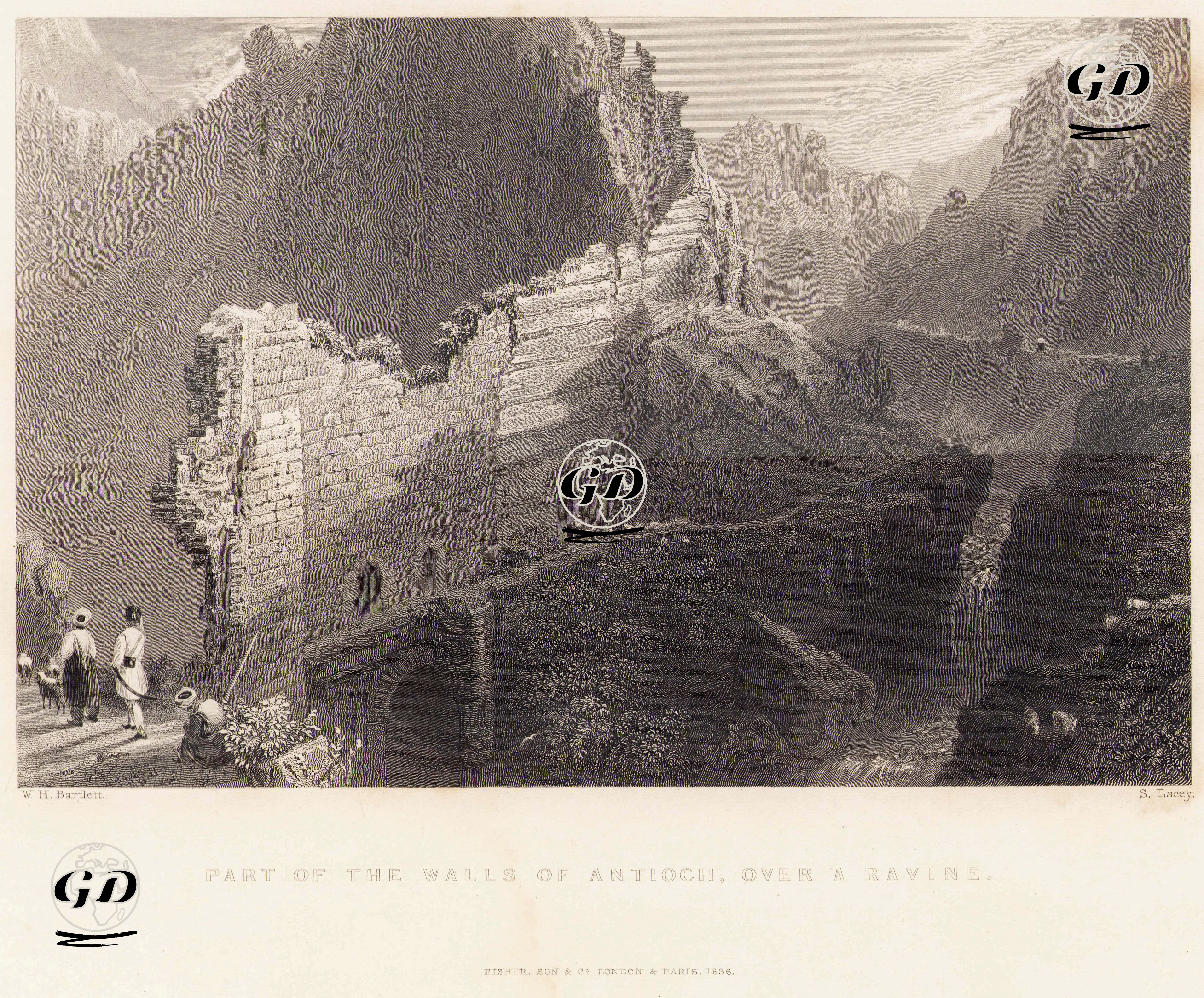 Dağ Geçitinin Üstündeki Demirkapı ve Antakya Kale Surlarıın Bir Bölümü - William Henry Bartlett (1809-1854) - 1836