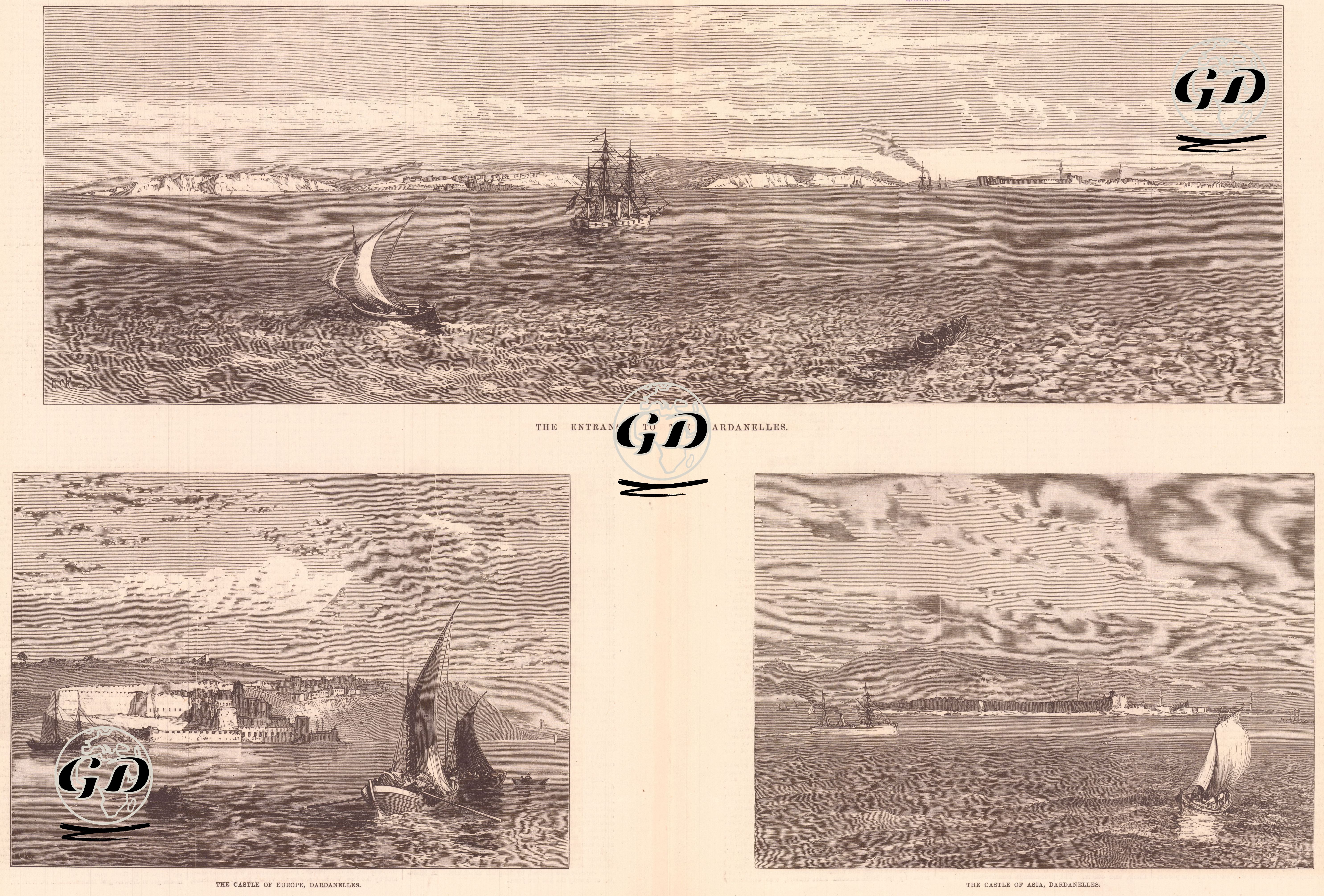 Çanakkale Boğazının Girişi - Kilitbahir Kalesi ve Çimenlik (Kale-i Sultaniye) Kalesi -  - 1877