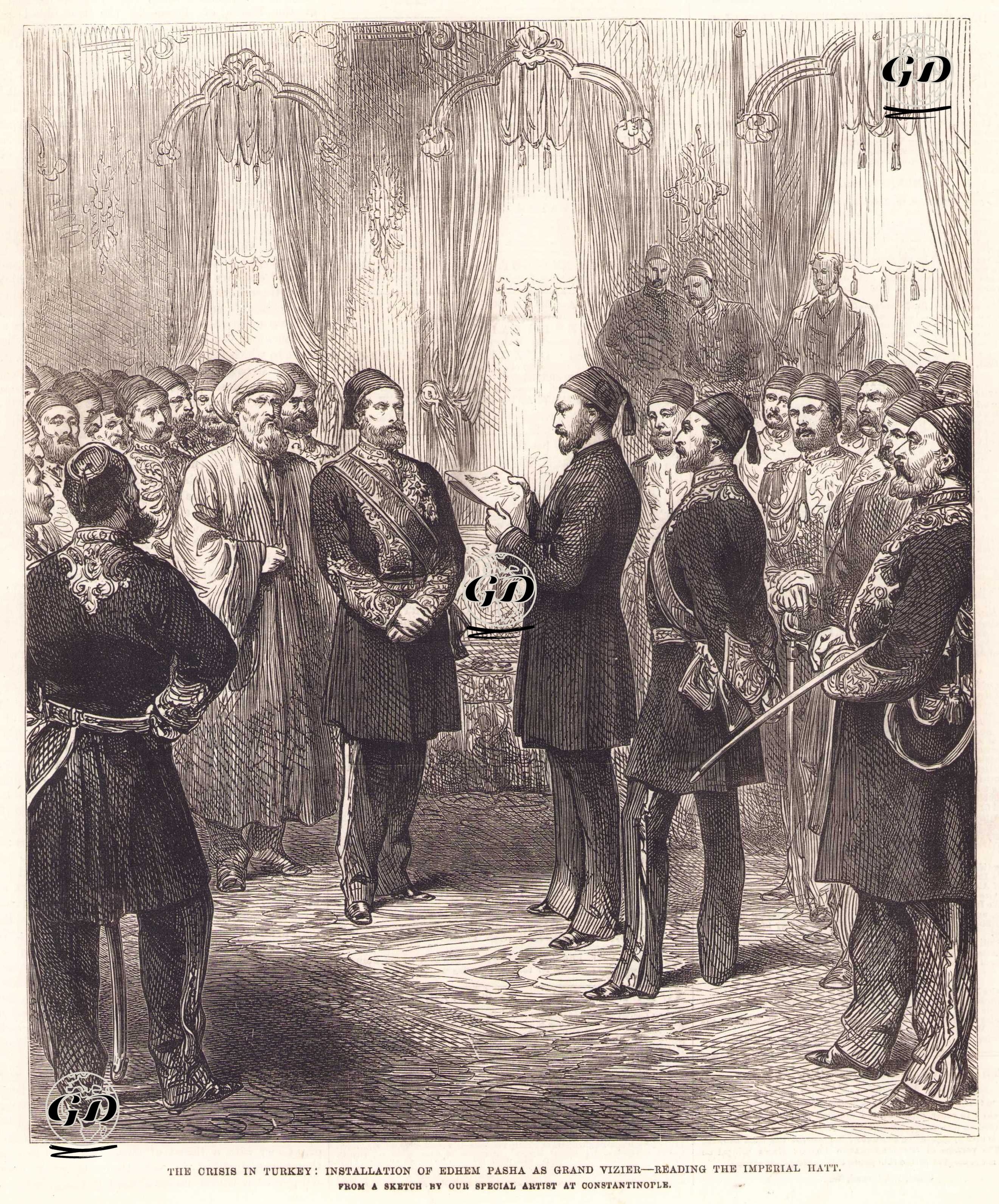 The Crisis in Turkey: Installation of Edhem Pasha as Grand Vizier – Reading the Imperial Hatt - Melton Prier (1845-1910) - 1877