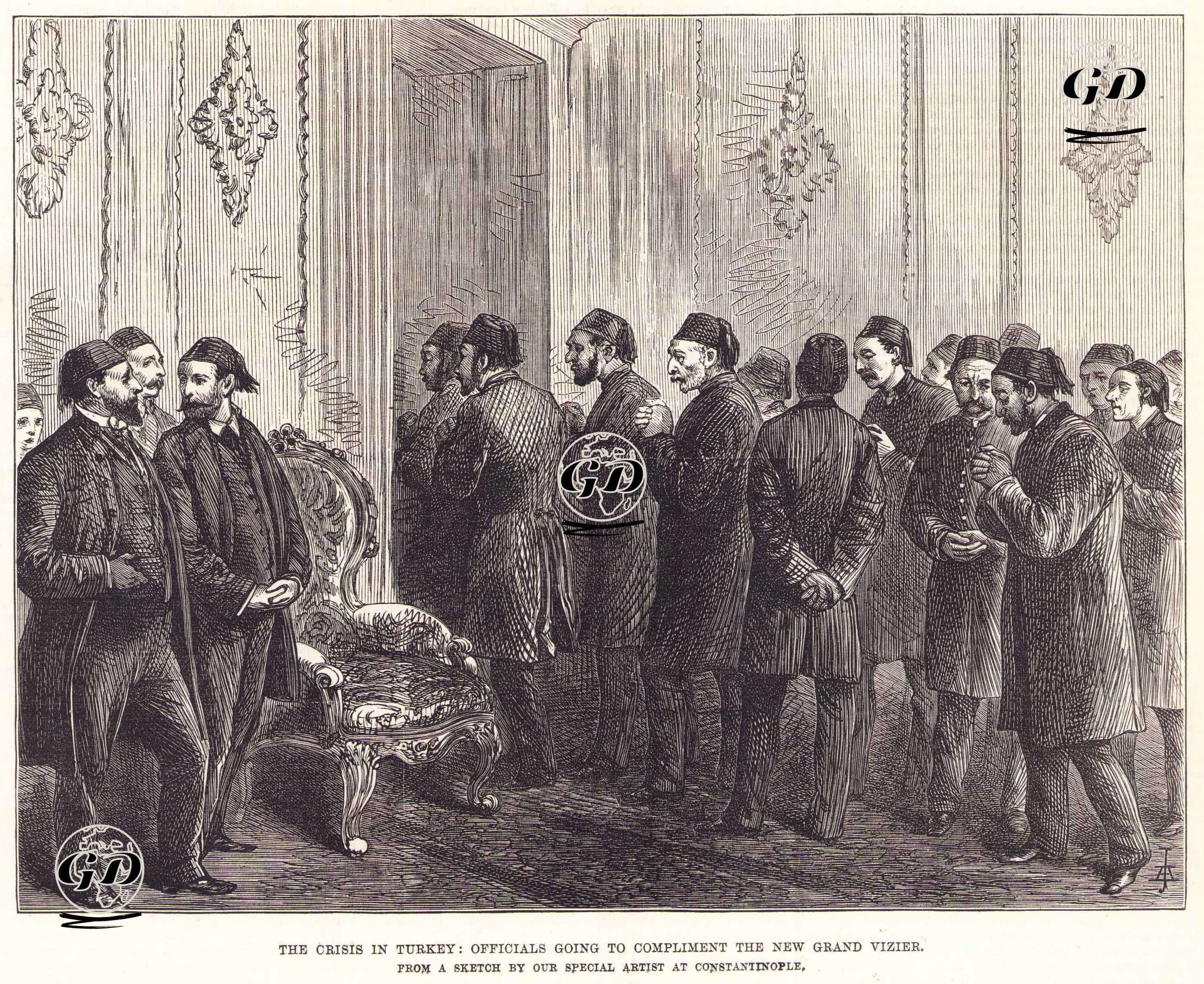 Osmanlı Bürokrasisinin Üst Düzey Görevlilerinin Yeni Sadrazam Edhem Paşa'yı Tebrik Etmeleri - Melton Prier (1845-1910) - 1877