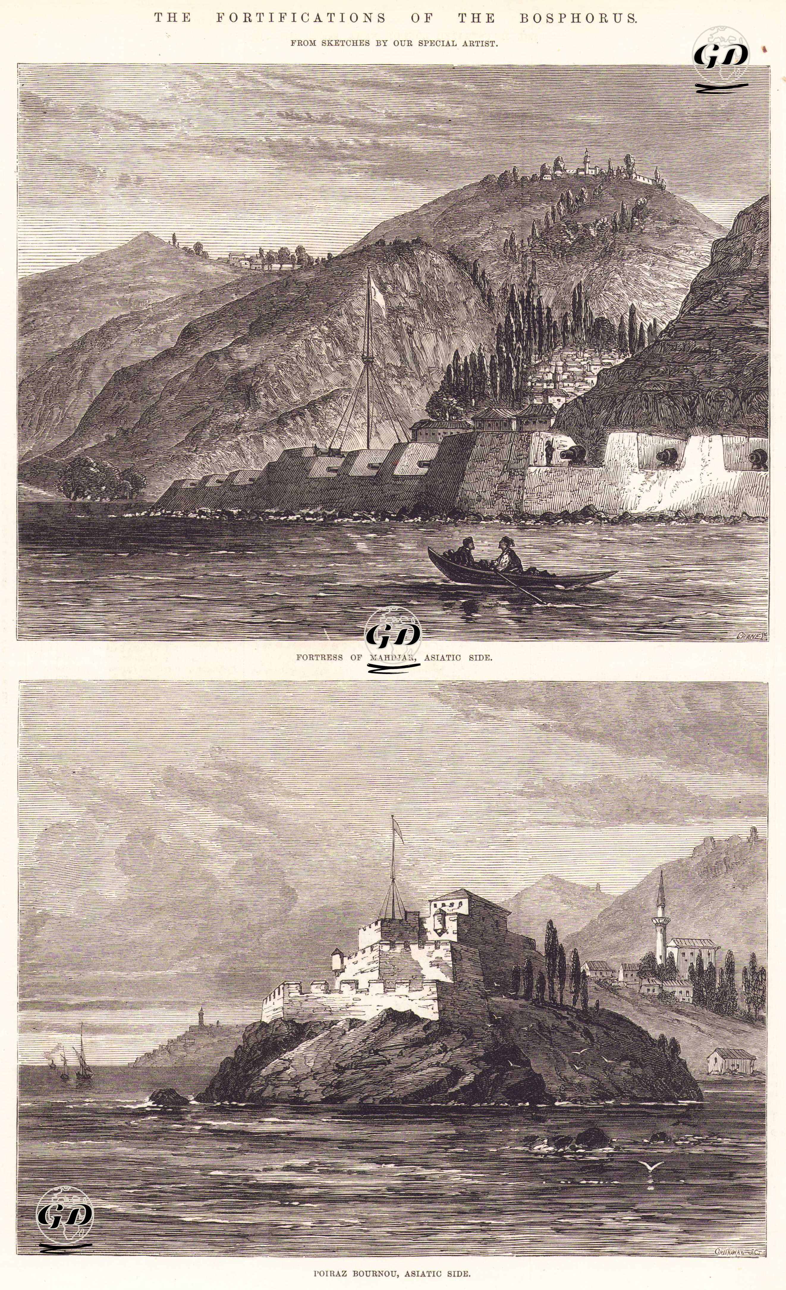 Boğaziçi Tahkimatları: Anadolu Yakasında Macar Kalesi (Tabyası) ve Poyraz Burnu Kalesi - Melton Prier (1845-1910) - 1877